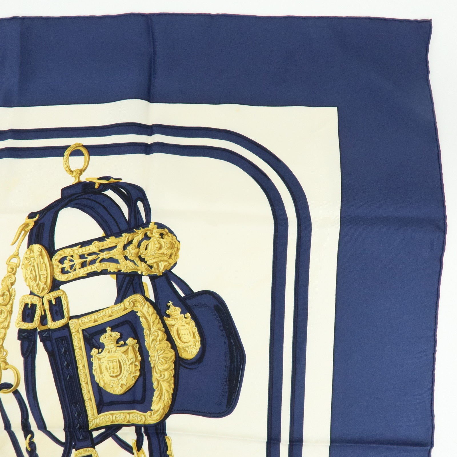 HERMES Carre 90 Set of 2 Silk 100% Scarf Navy Ivory Green Purple