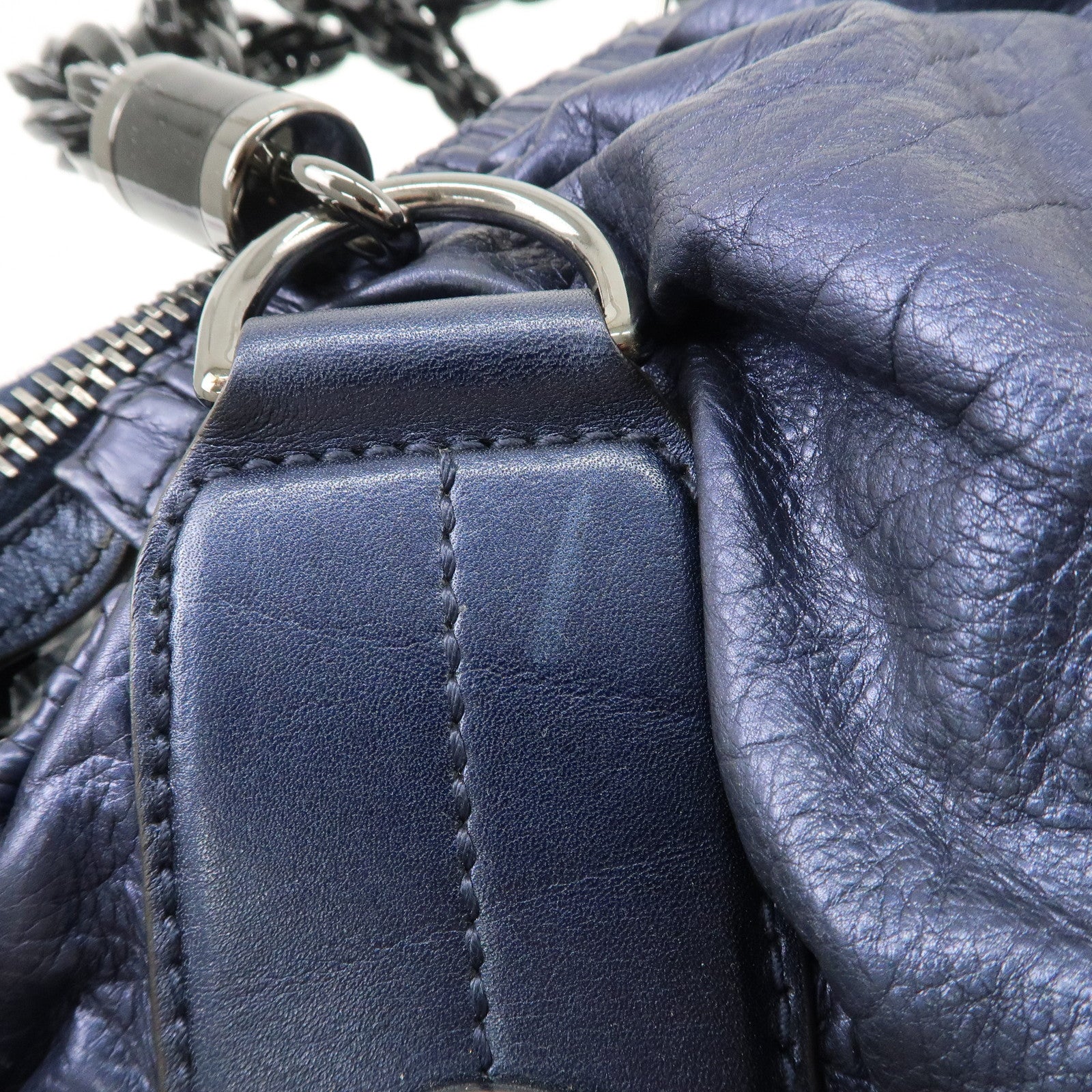 GUCCI Galaxy Leather 2 Way Chain Boston Bag Metallic Blue 228838 Used