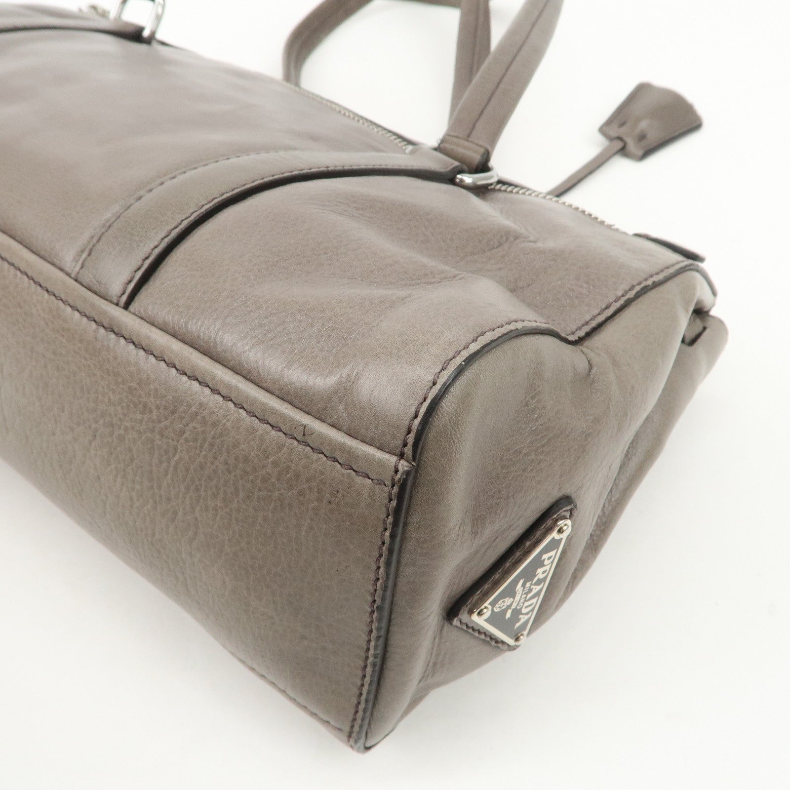 PRADA Triangle Logo Leather Shoulder Bag Gray BR3274