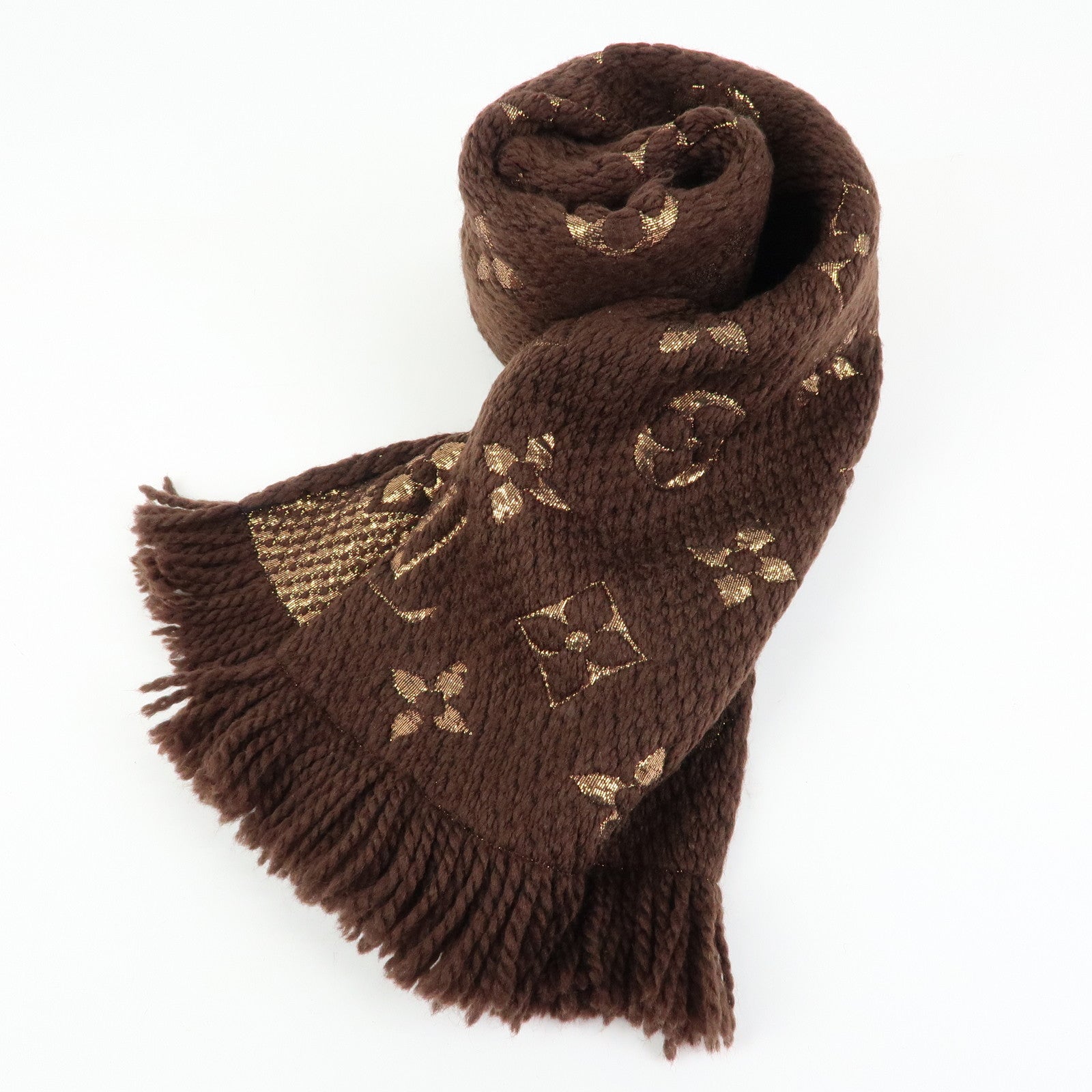Louis Vuitton Echarpe Logomania Shine Wool Silk Scarf Brown M71383
