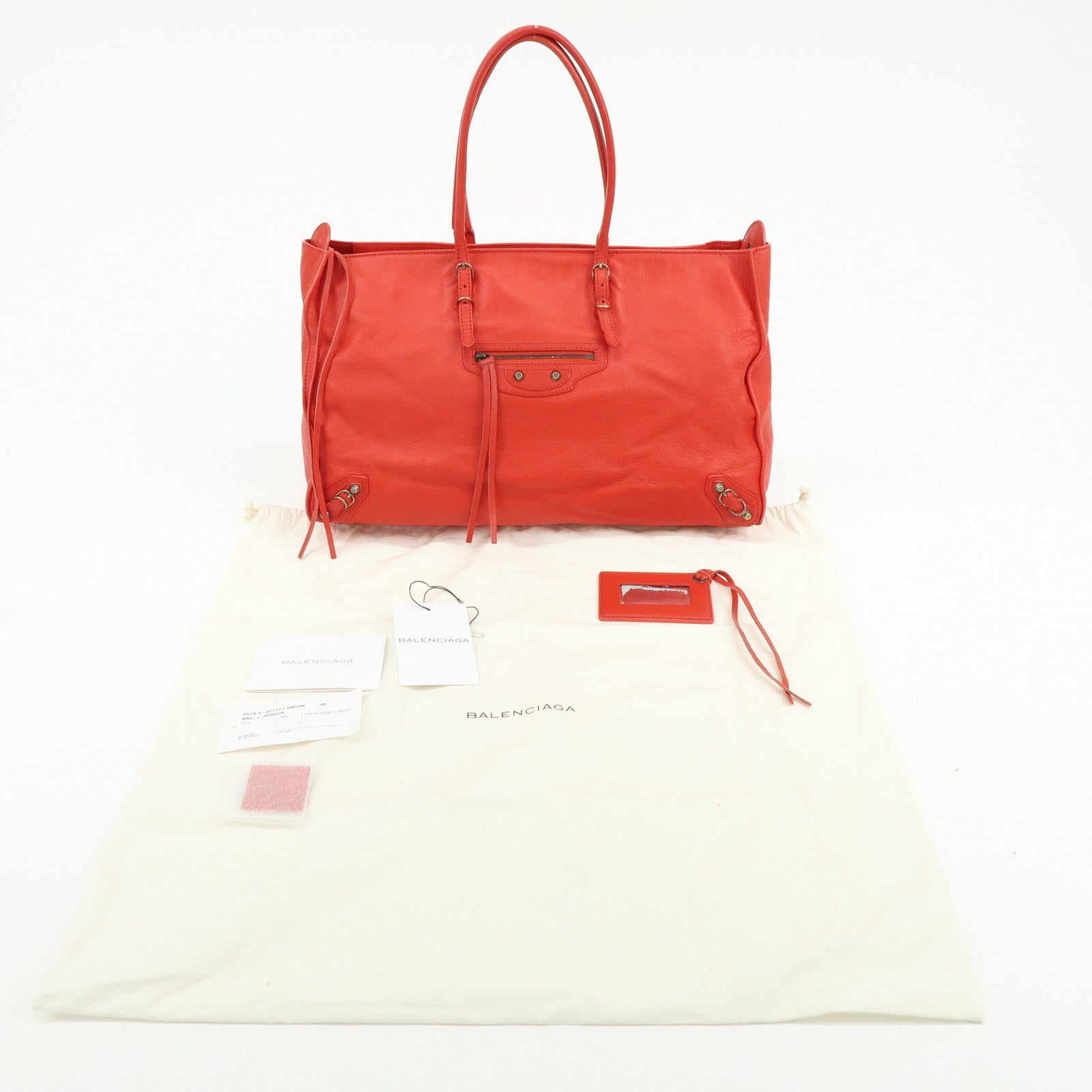 BALENCIAGA Paper Office Zip Leather Tote Bag Hand Bag Red 327771