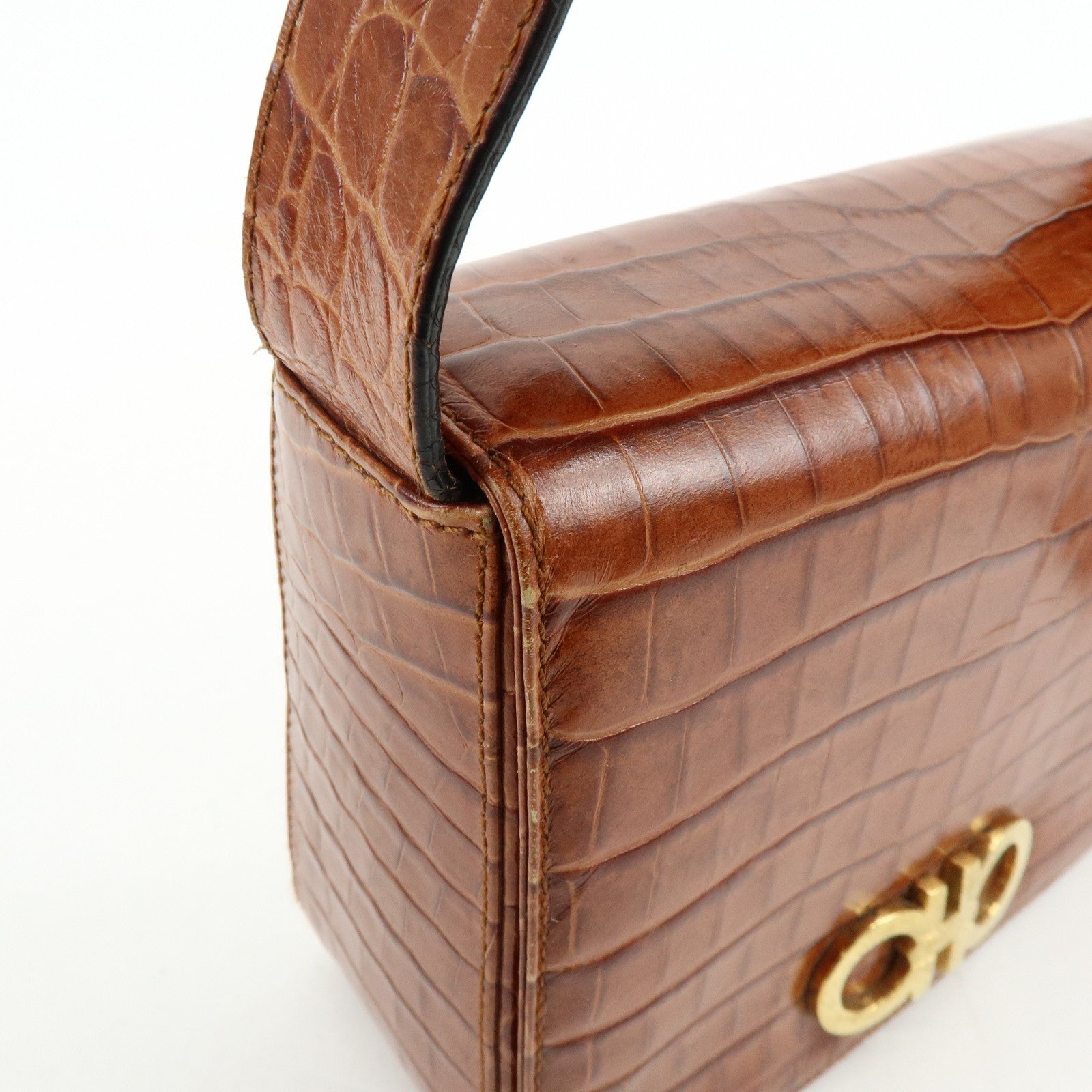 Ferragamo Gancini Embossed Leather Shoulder Crossbody Bag Brown