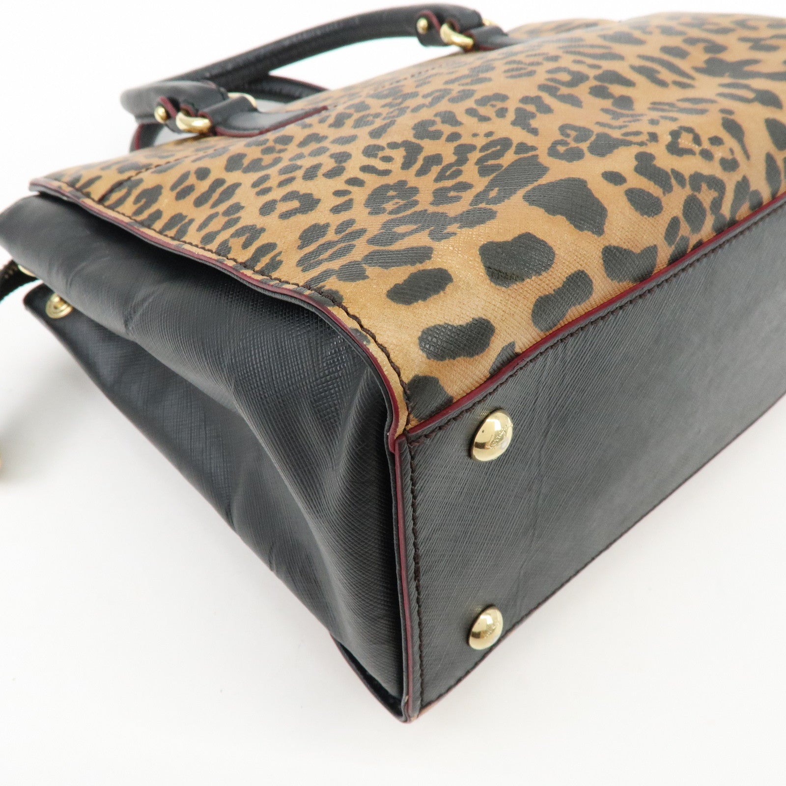 Ferragamo Gancini Leather 2Way Bag Hand Bag Leopard Motif Black