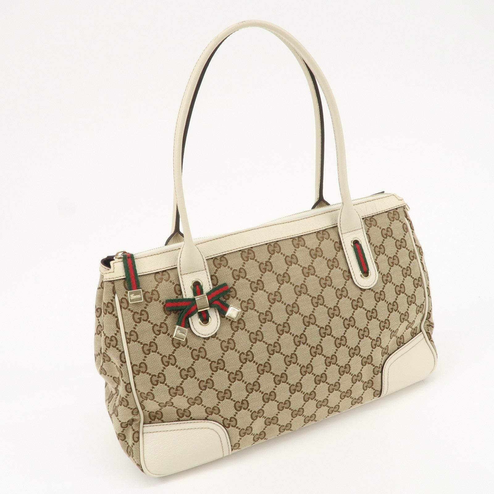 GUCCI Princy Sherry GG Canvas Leather Tote Bag Beige Ivory 177052 Used