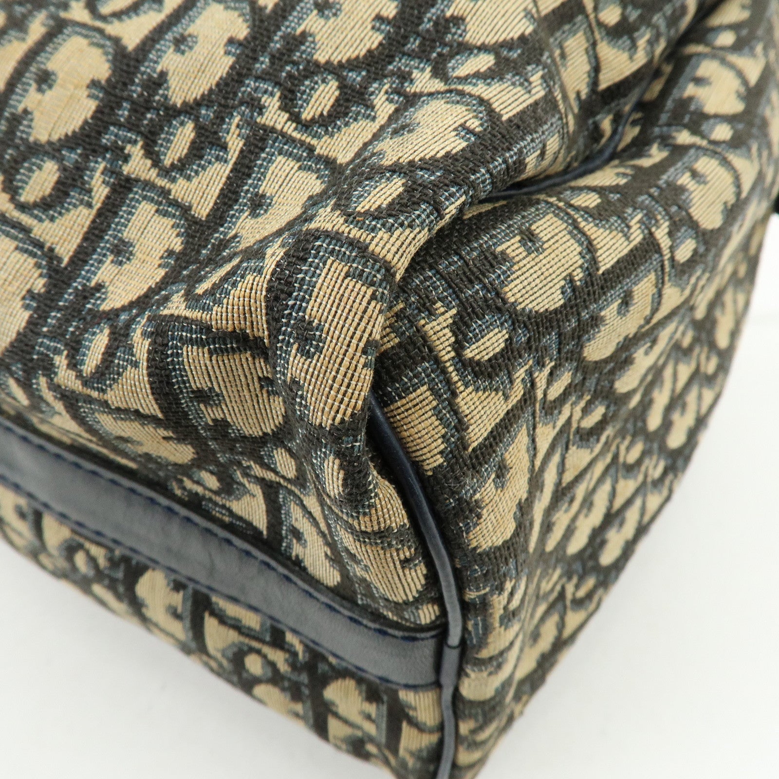 Christian Dior Trotter Leather Boston Bag Hand Bag Beige Navy