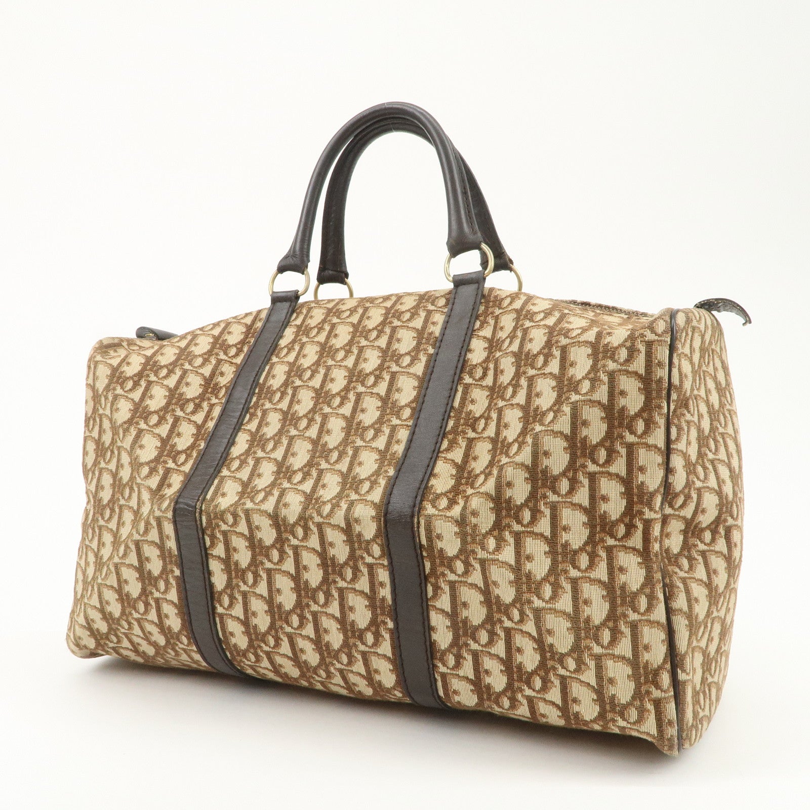 Christian Dior Trotter Jacquard Canvas Boston Bag Hand Bag Brown