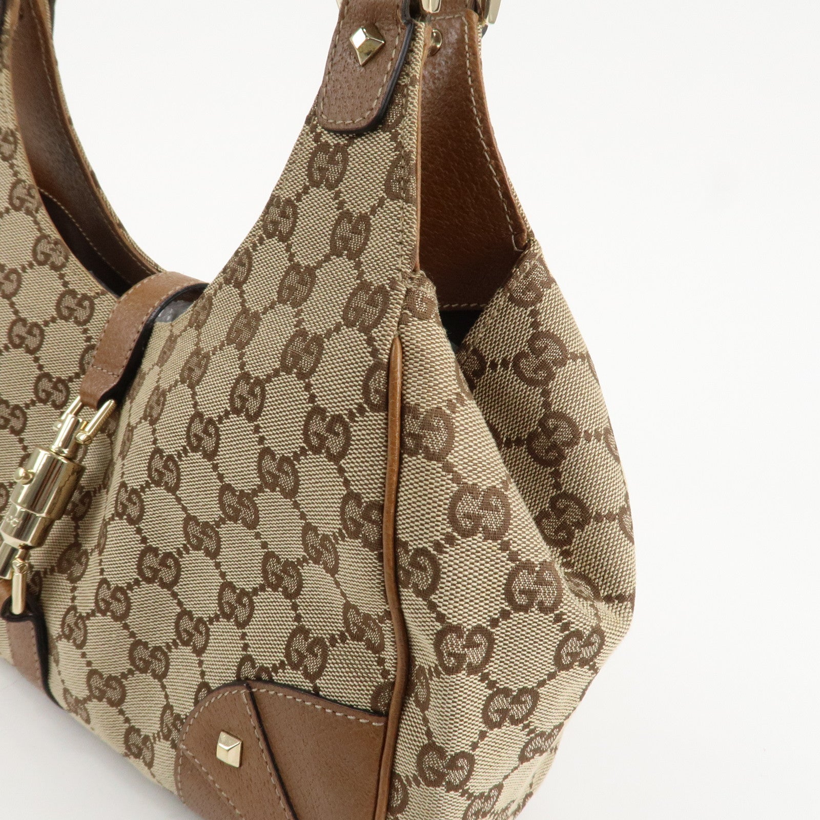 GUCCI New Jackie GG Canvas Leather Shoulder Bag Brown 124407 Used