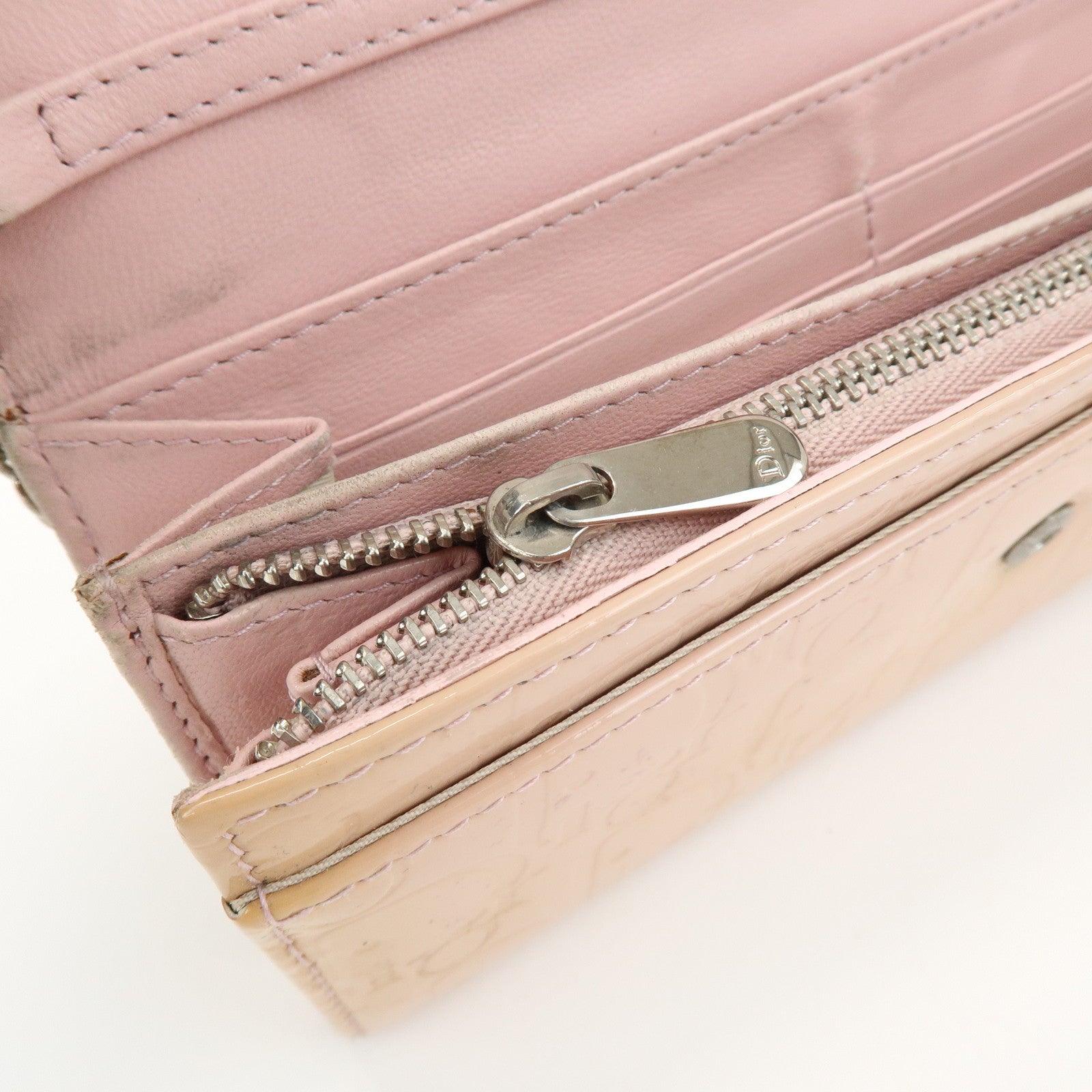 Christian Dior Patent Leather Chain Wallet Long Wallet WOC Beige