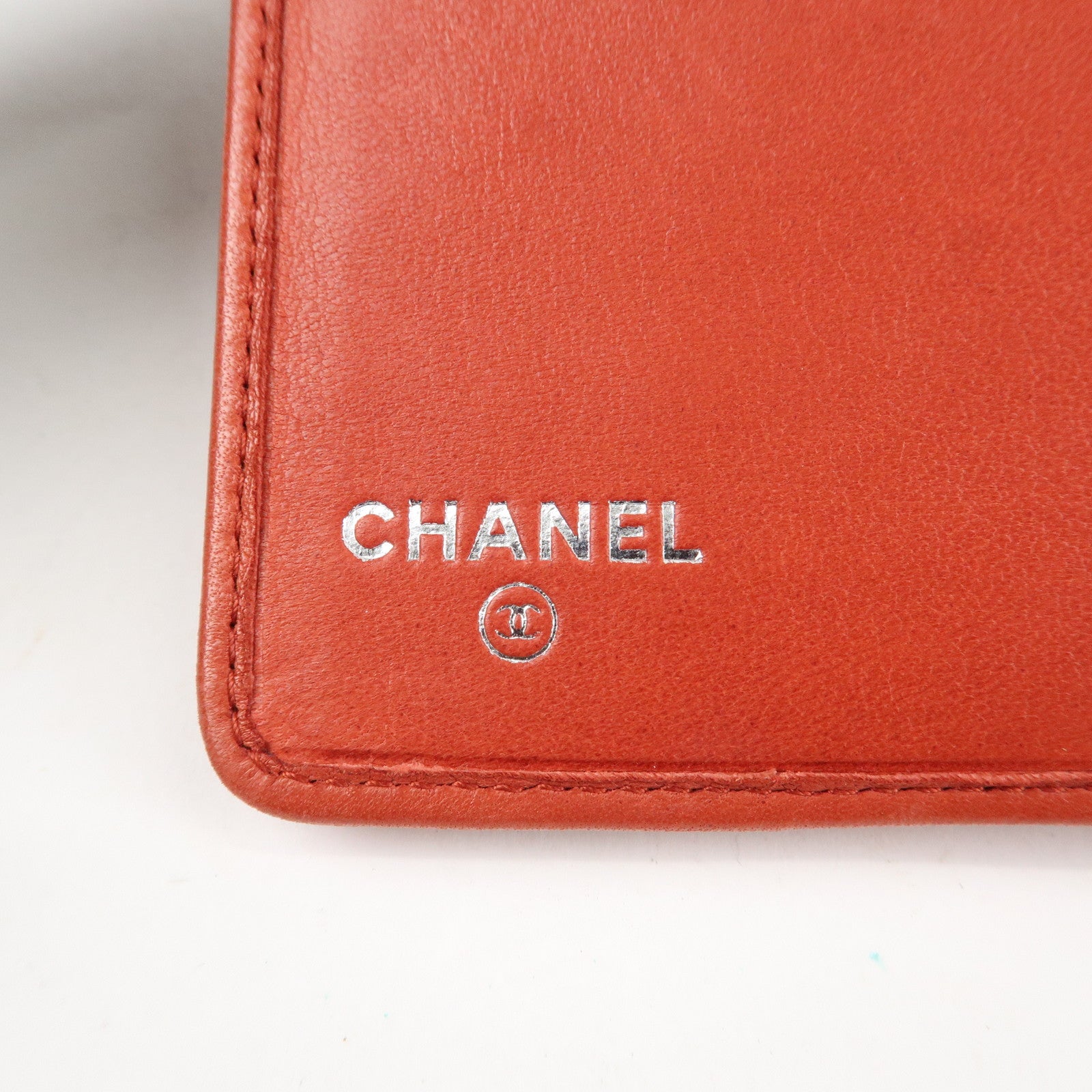 CHANEL Mademoiselle COCO Mark Lamb Skin Long Wallet Red Used