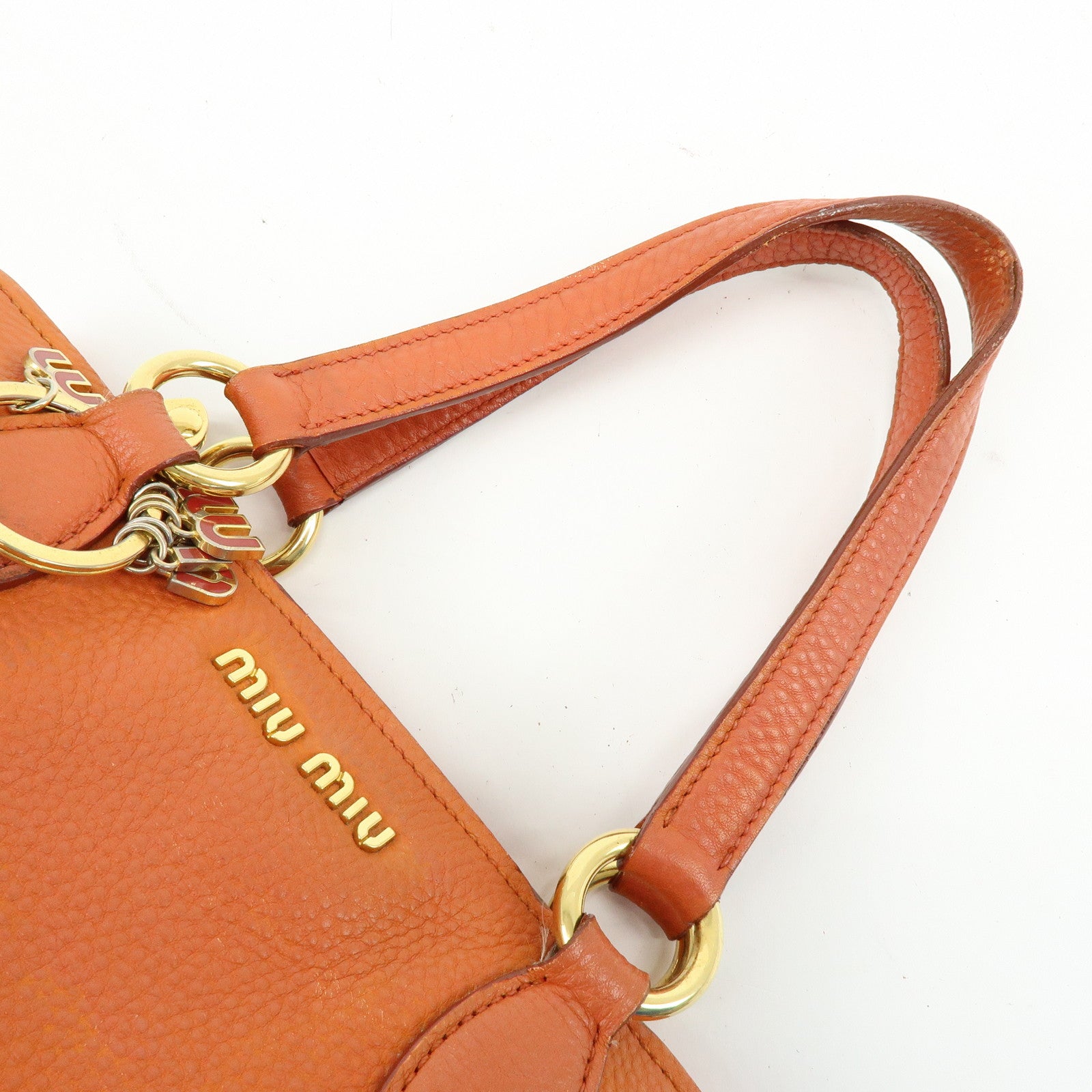 MIU MIU Logo Leather Hand Bag Tote Bag Orange