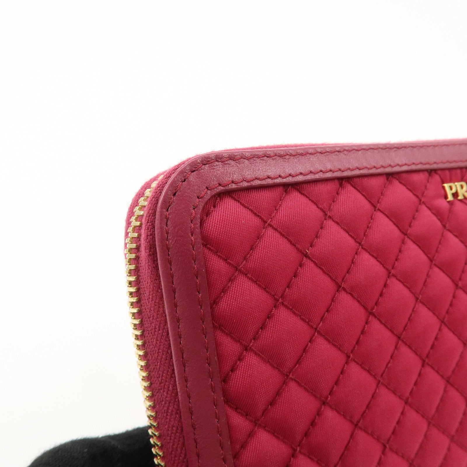 PRADA Nylon Saffiano Leather Round Zippy Long Wallet Pink 1M0506 Used