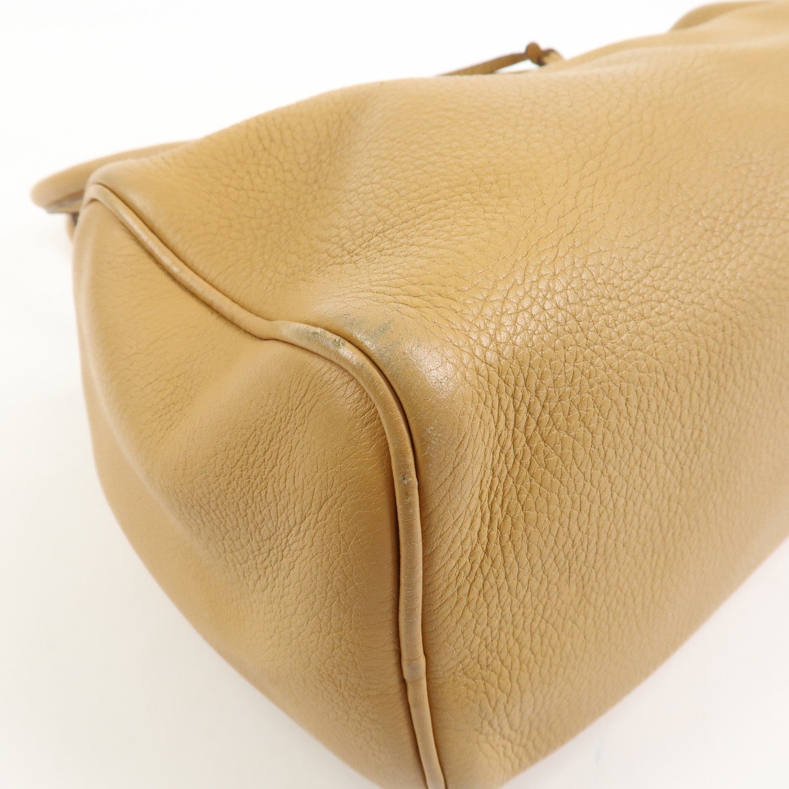 PRADA Leather Hand Bag Boston Bag Hand Bag Beige