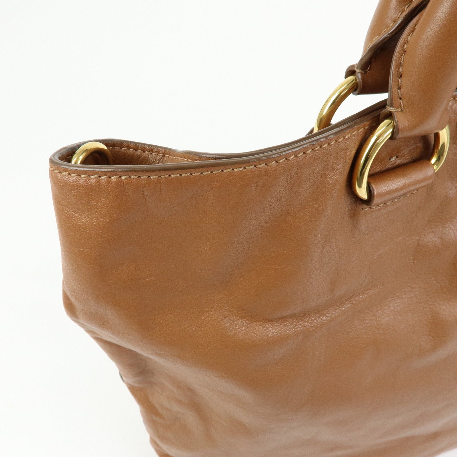 PRADA Logo Leather 2Way Tote Bag Shoulder Bag Brown BN1713