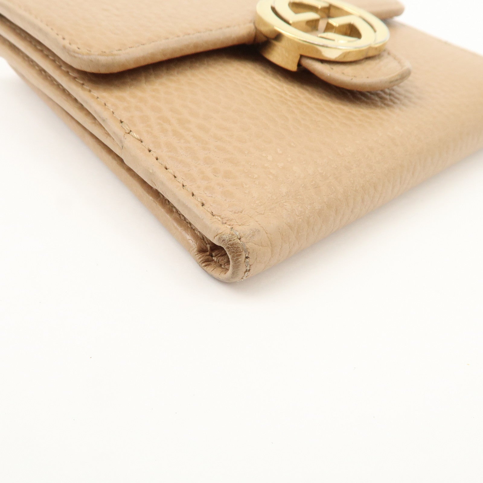 GUCCI Interlocking G Leather Bi-Hold Compact Wallet Brown 615525