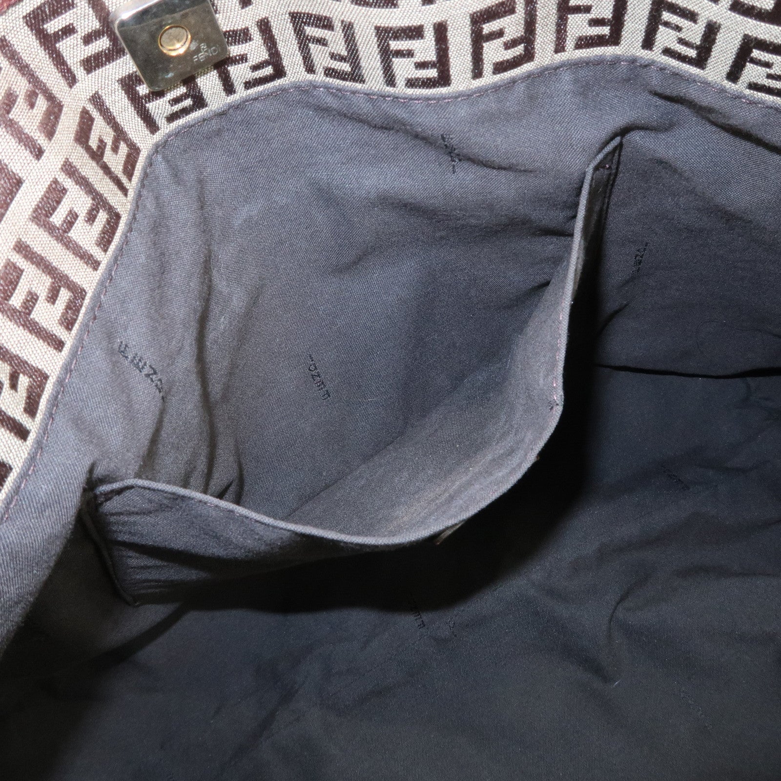 FENDI Zucchino Canvas Leather Tote Shoulder Bag Beige Brown 8BH127