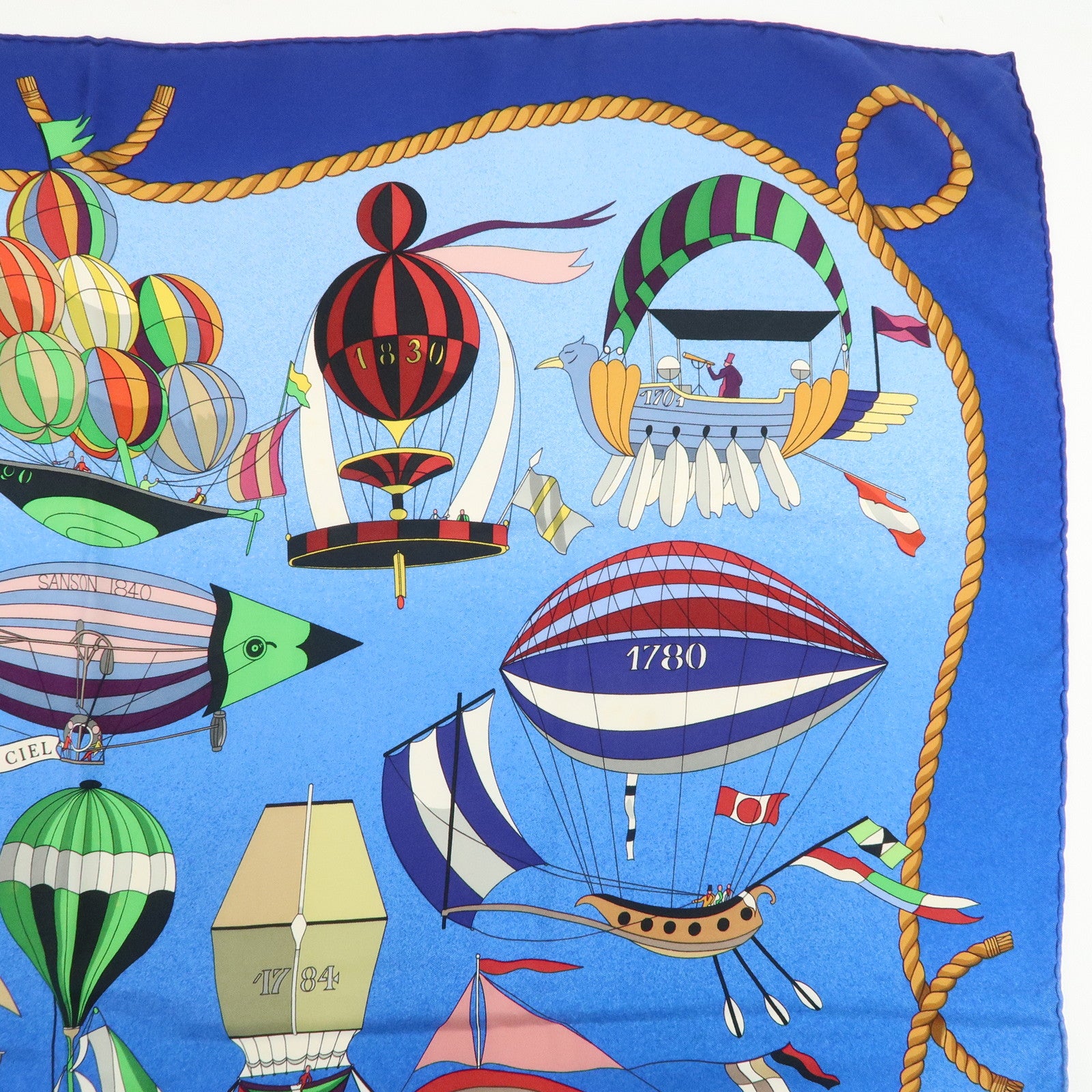 HERMES Carre 90 Silk 100% LES FOLIES DU CIEL Scarf Blue Multicolor
