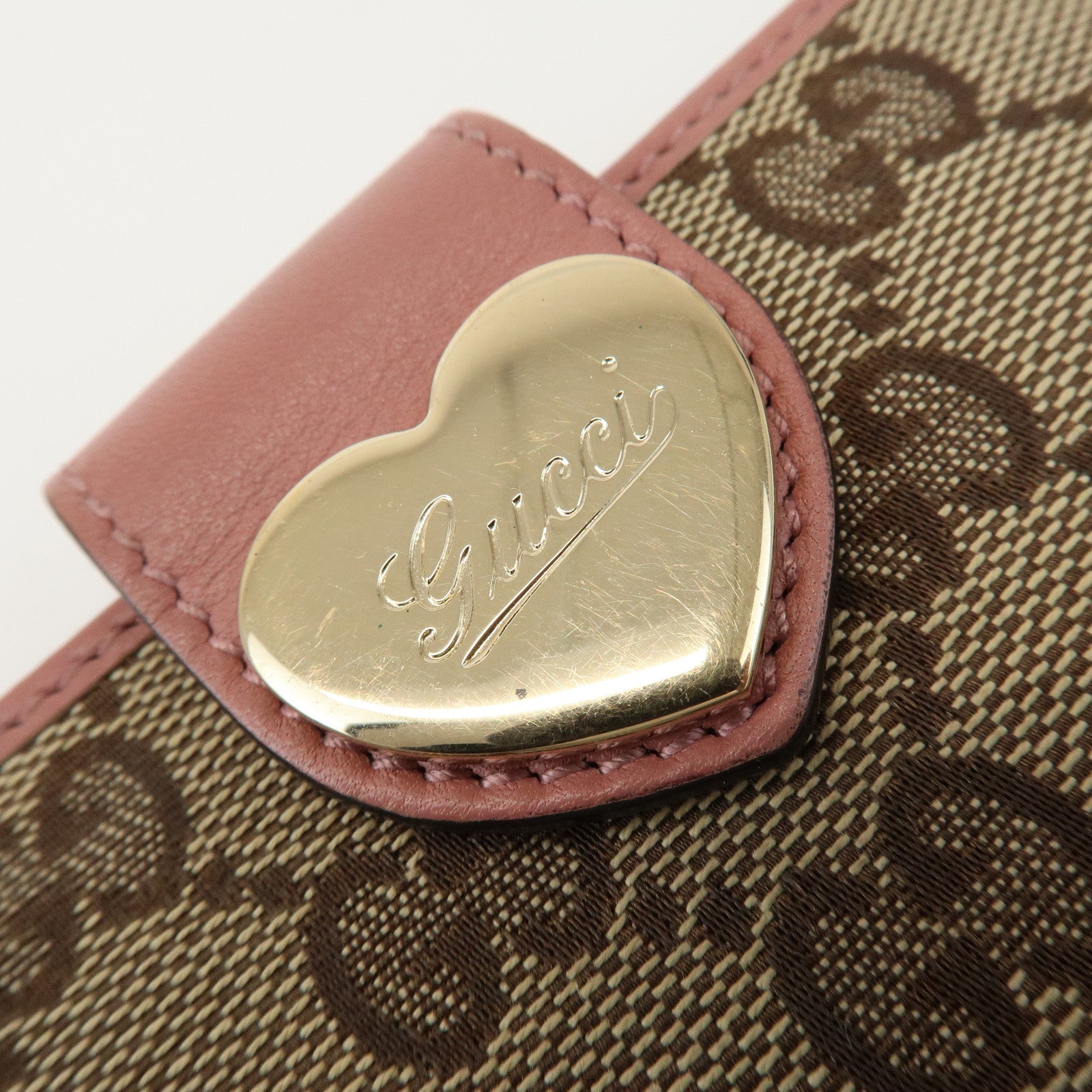 GUCCI Lovely Heart GG Monogram Canvas Leather Compact Wallet 203548