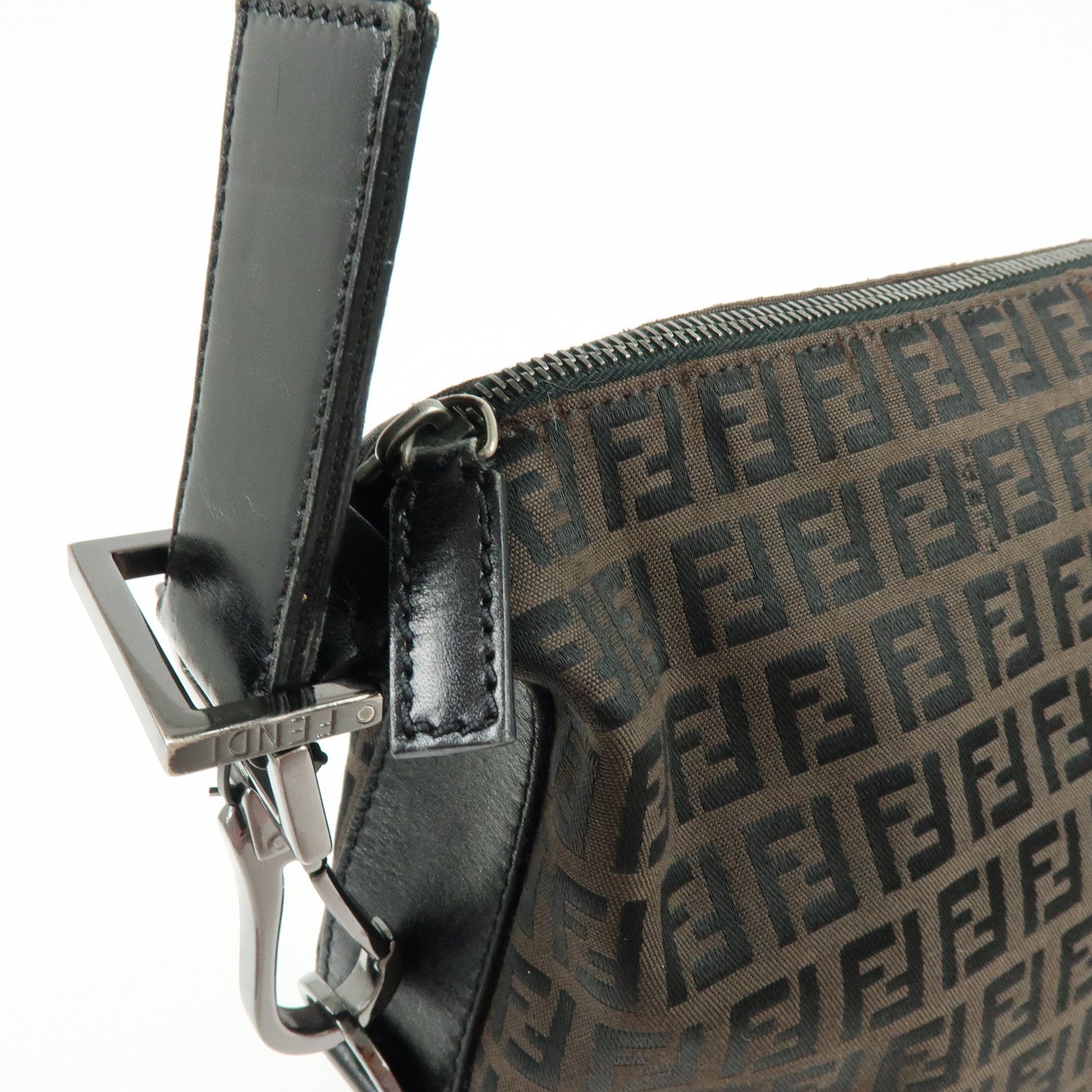 FENDI Zucca Canvas Leather Shoulder Bag Brown Black 7VA003