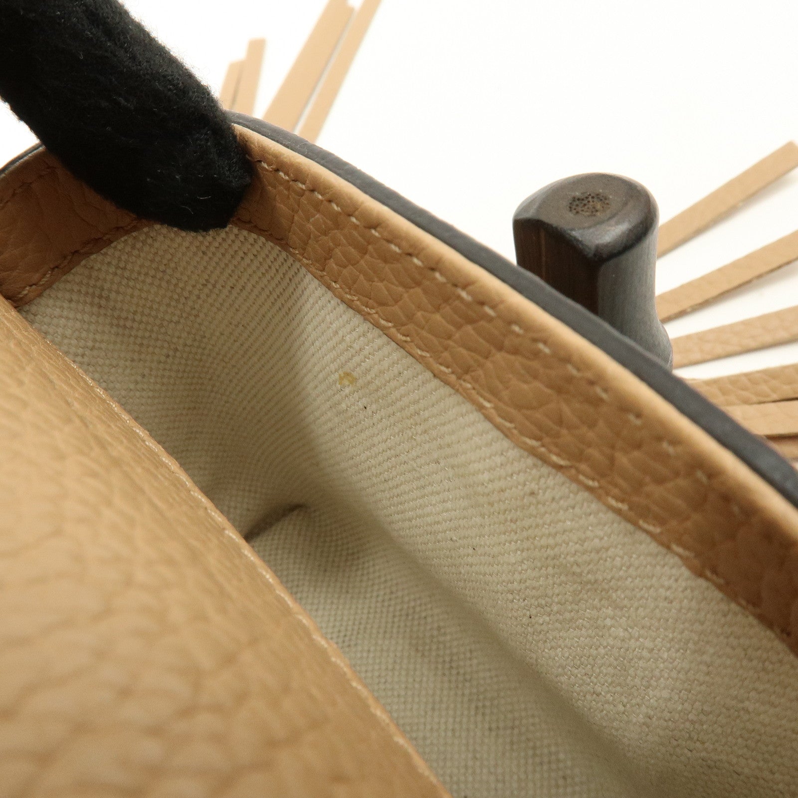 GUCCI Bamboo Tassel Leather Backpack Rucksack Beige 387149