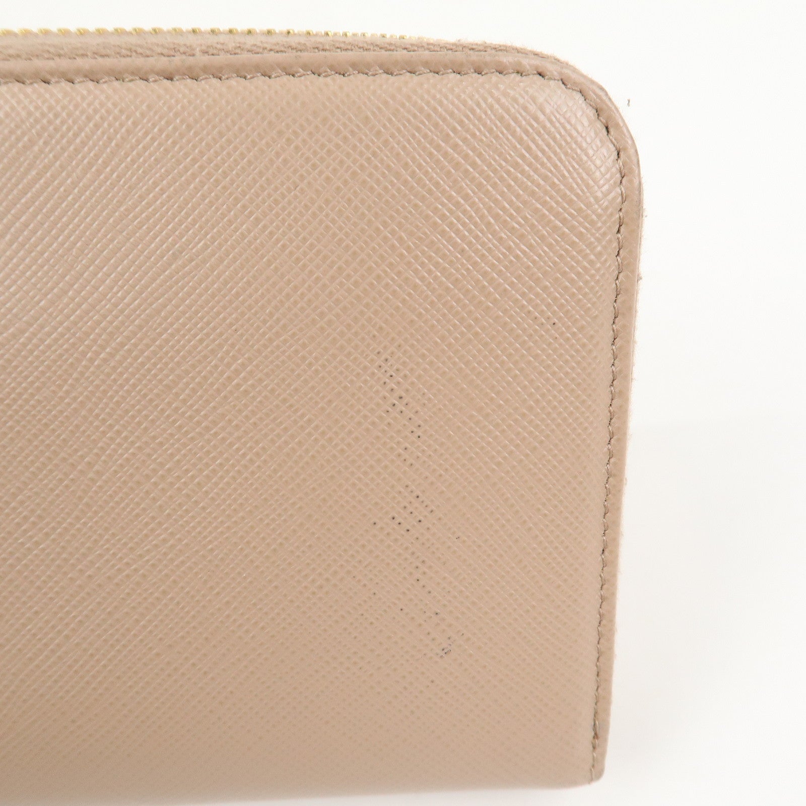 PRADA Logo Saffiano Leather Round Zippy Long Wallet Beige 1ML506