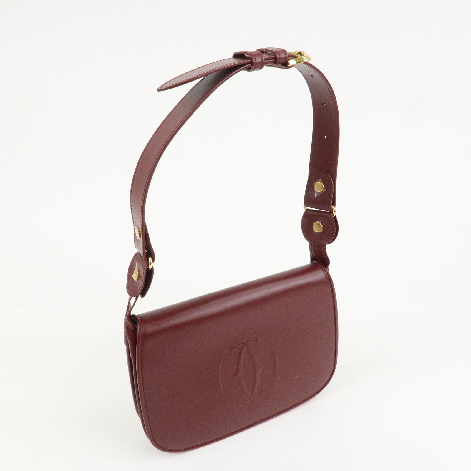 Cartier Must De Cartier Calf Leather Shoulder Bag Hand Bag Burgundy