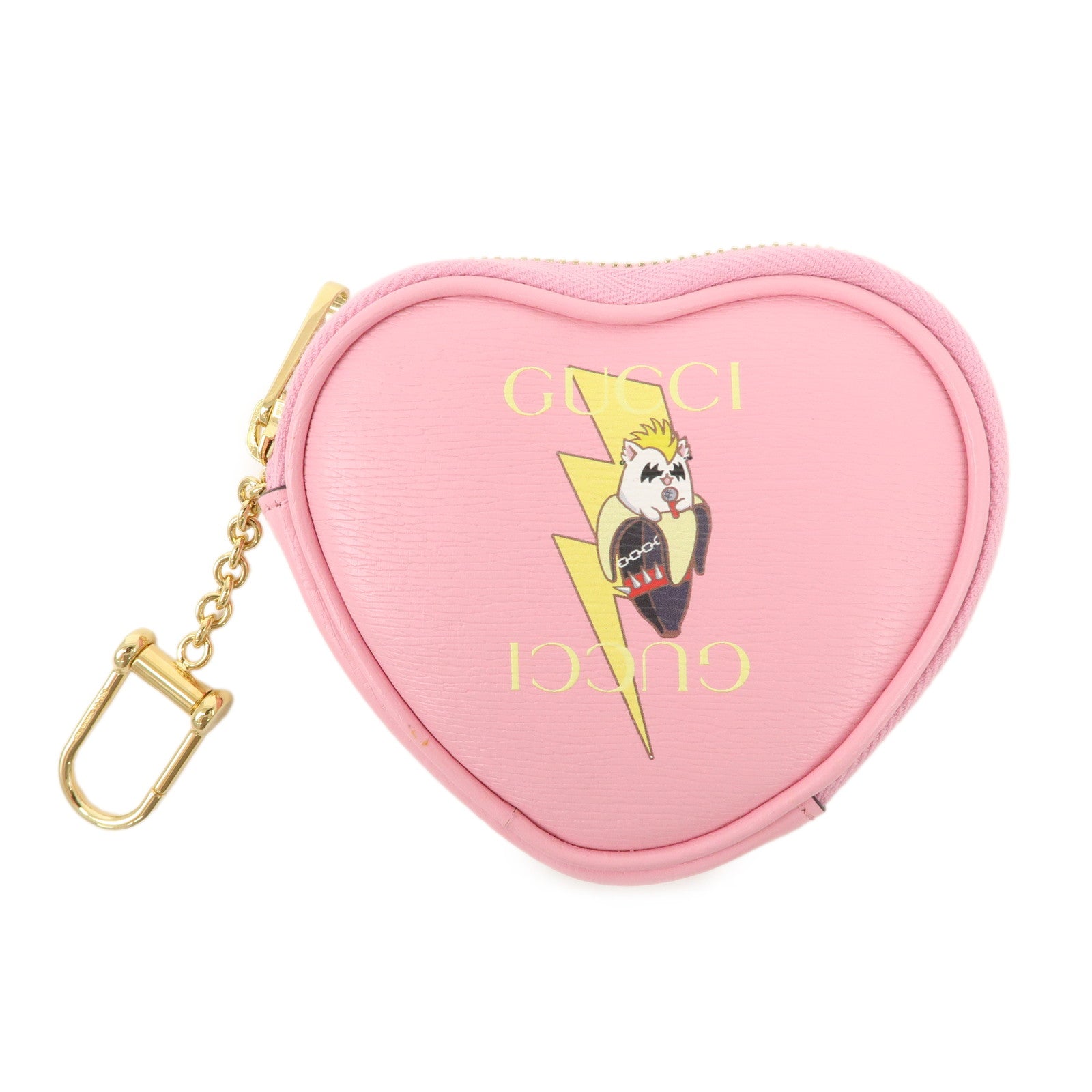 GUCCI Bananya Collaboration Leather Heart Coin Case Pink 701062 Used