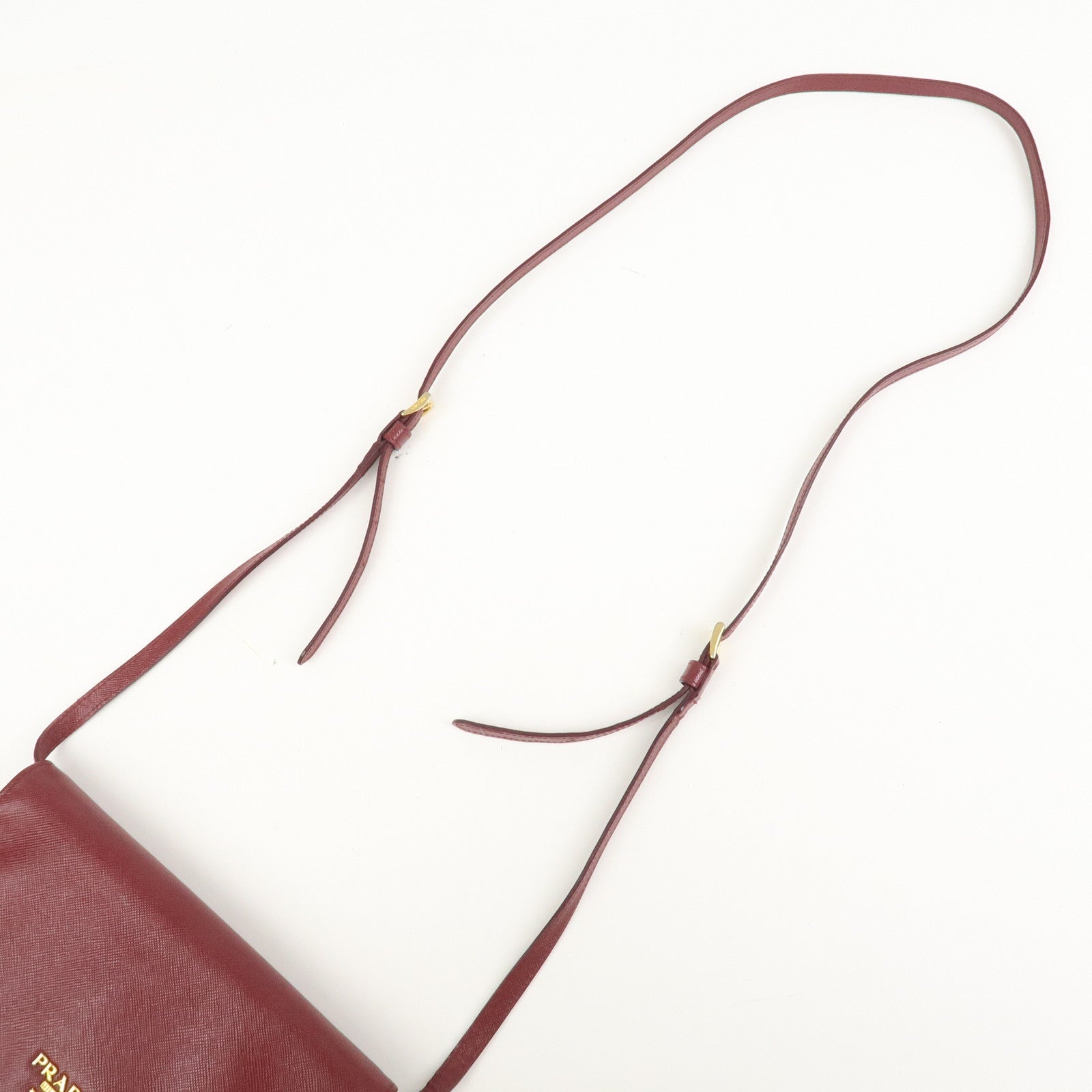 PRADA Saffiano Leather Shoulder Wallet Red Gold BT1019