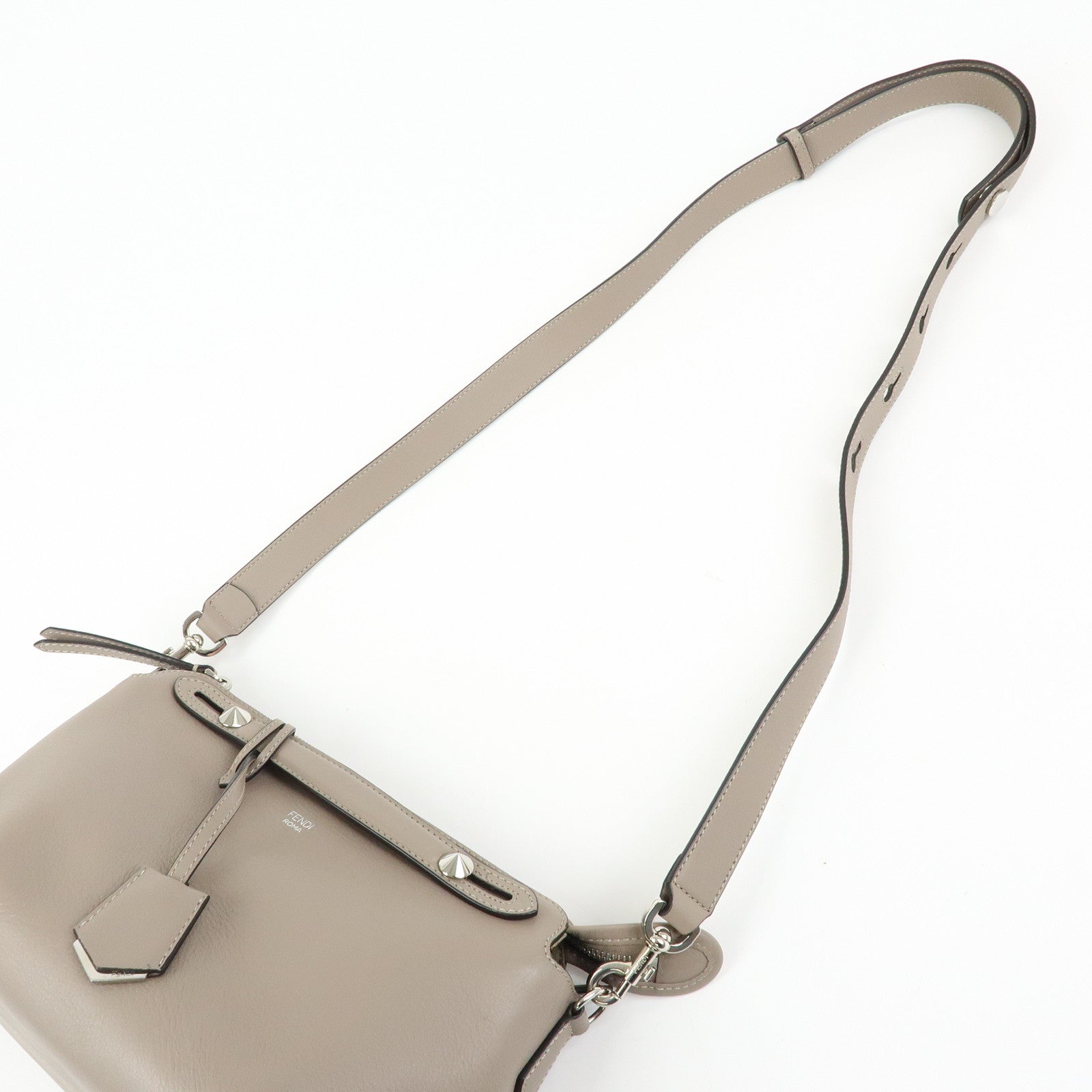 FENDI By The Way Medium Leather 2Way Bag Hand Bag Greige 8BL146