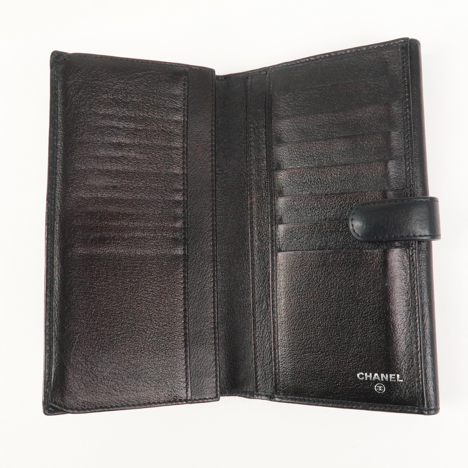 CHANEL Camellia COCO Mark Leather Bi-fold Long Wallet Black