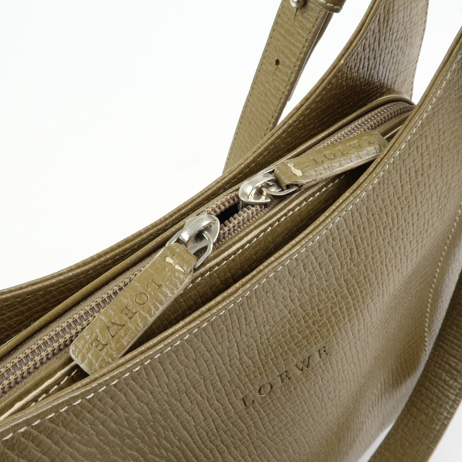 LOEWE Logo Leather Shoulder Bag Hand Bag Khaki