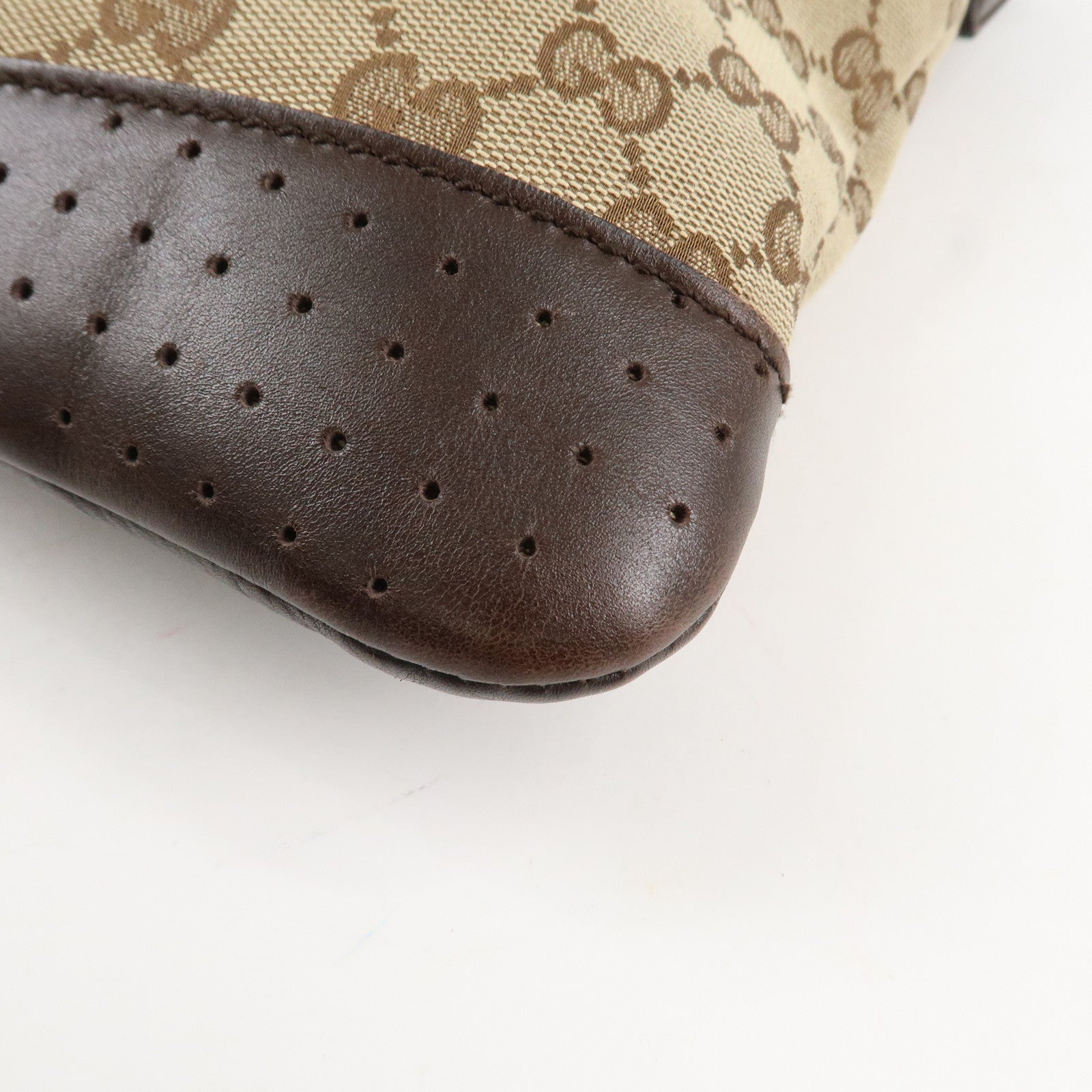 GUCCI GG Canvas Leather Shoulder Bag Crossbody Bag Brown 145857 Used