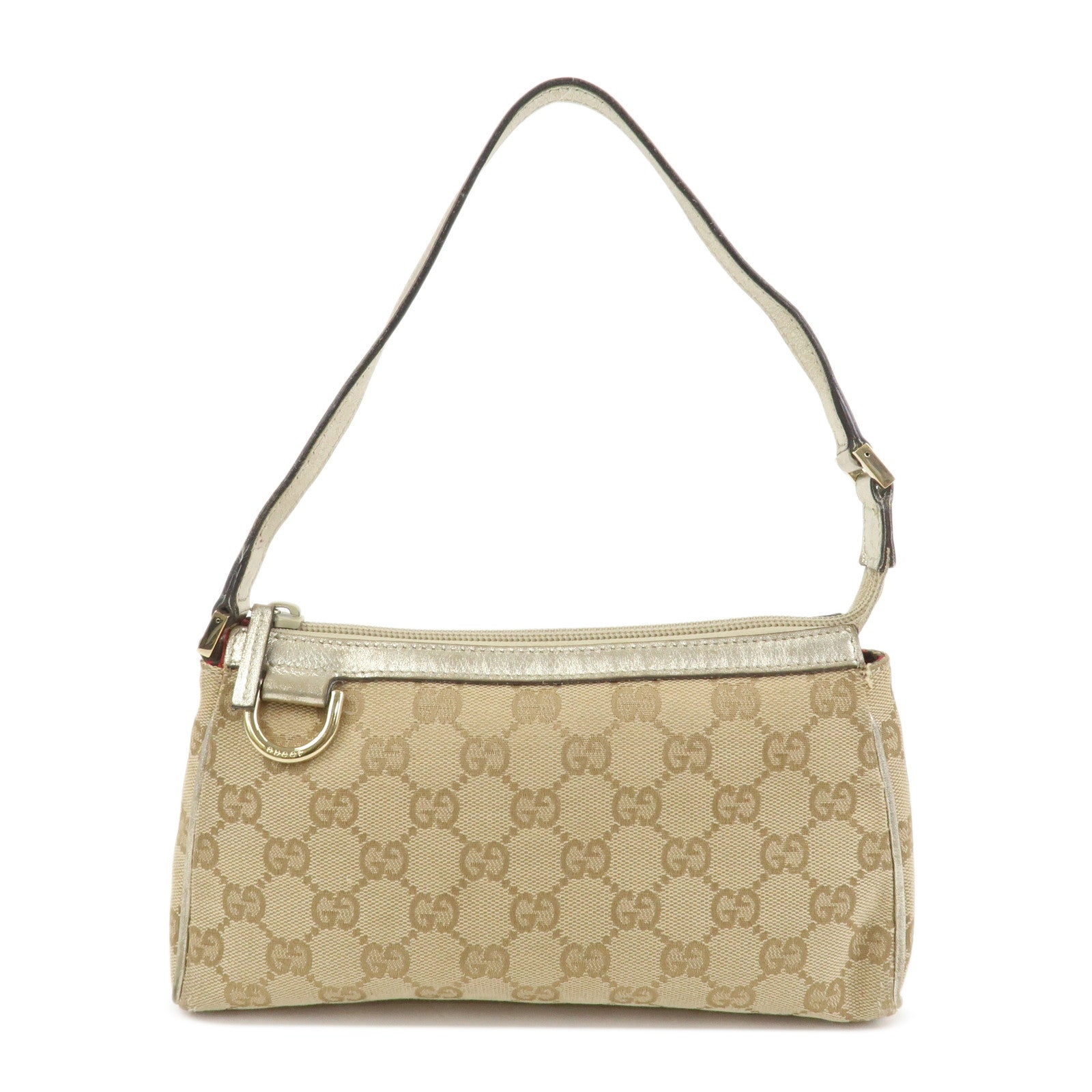 GUCCI Abbey GG Canvas Leather Pouch Hand Bag Beige Gold 145750