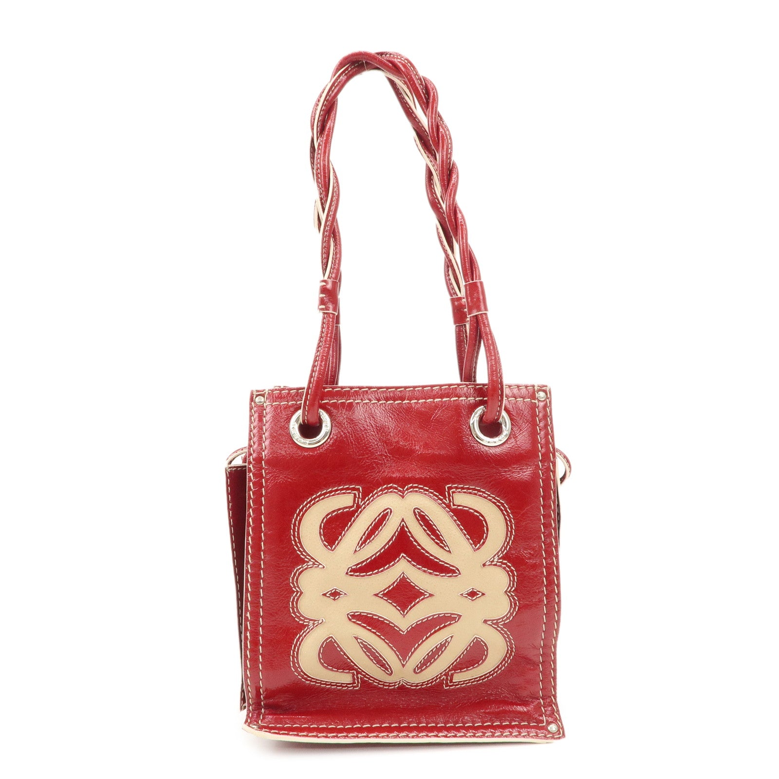 LOEWE Anagram Leather Hand Bag Shoulder Bag Red Used