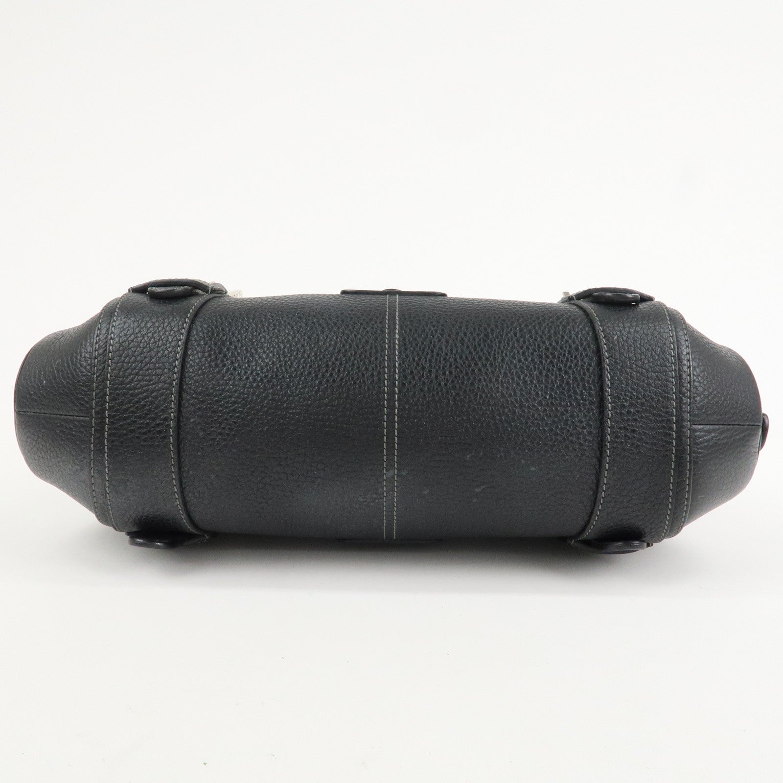 LOEWE Leather Senda Shoulder Bag Hand Bag Black Silver Hardware