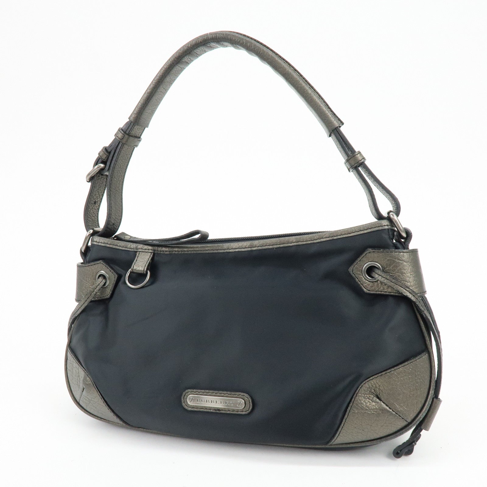 BURBERRY Logo Nylon Leather Shoulder Bag Hand Bag Black Bronze