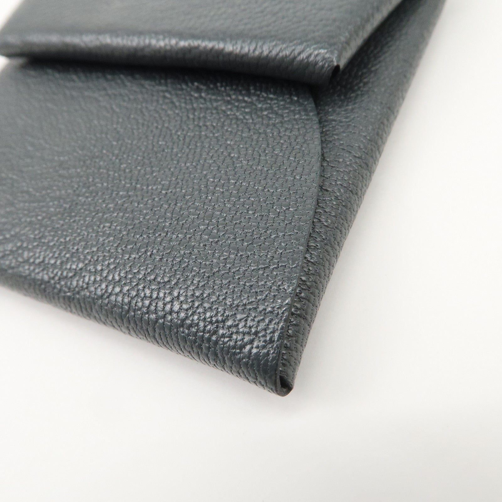 HERMES Bastia Chevre Leather Coin Case Wallet W Stamped Gray