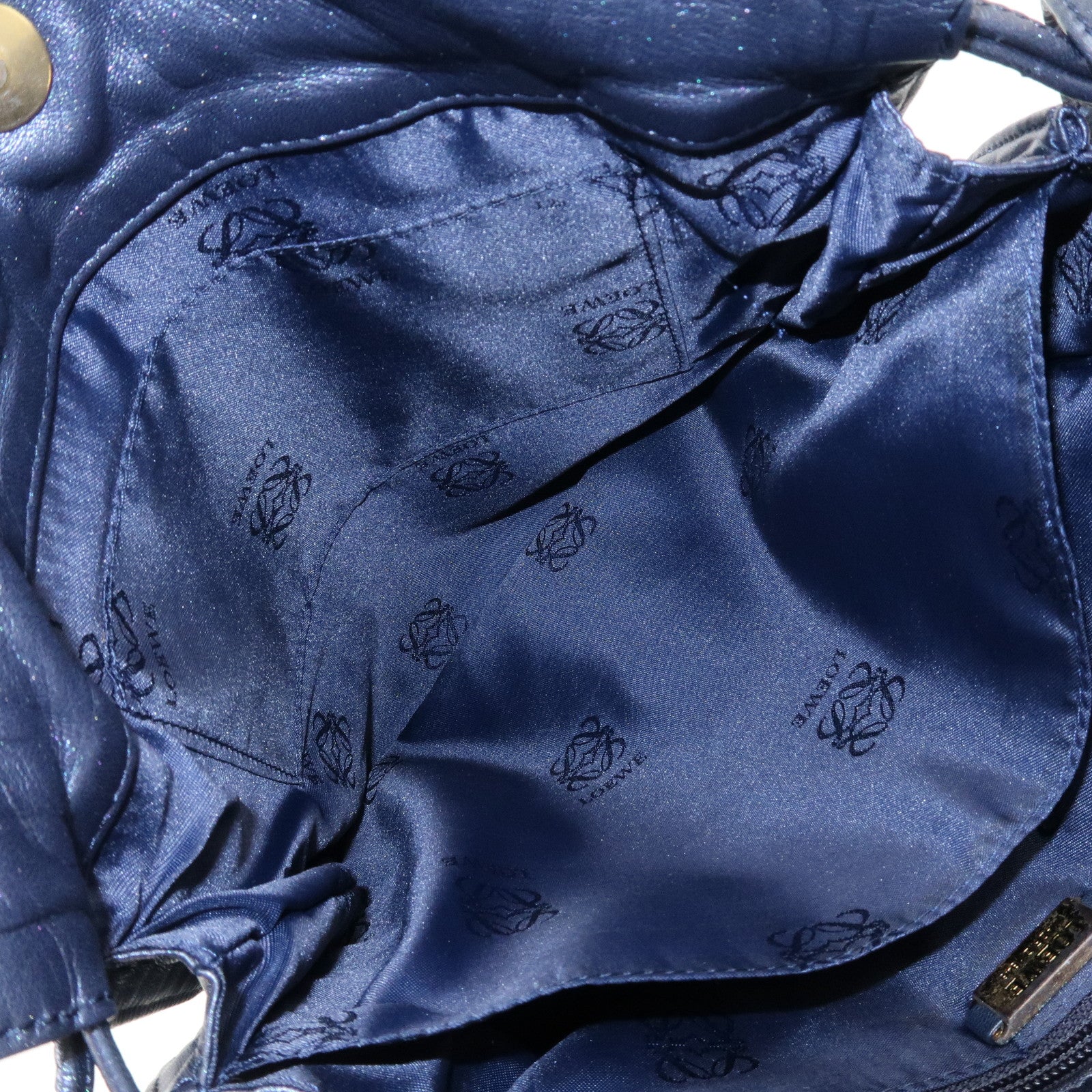 LOEWE Anagram Leather Shoulder Bag Hand Bag Metallic Blue