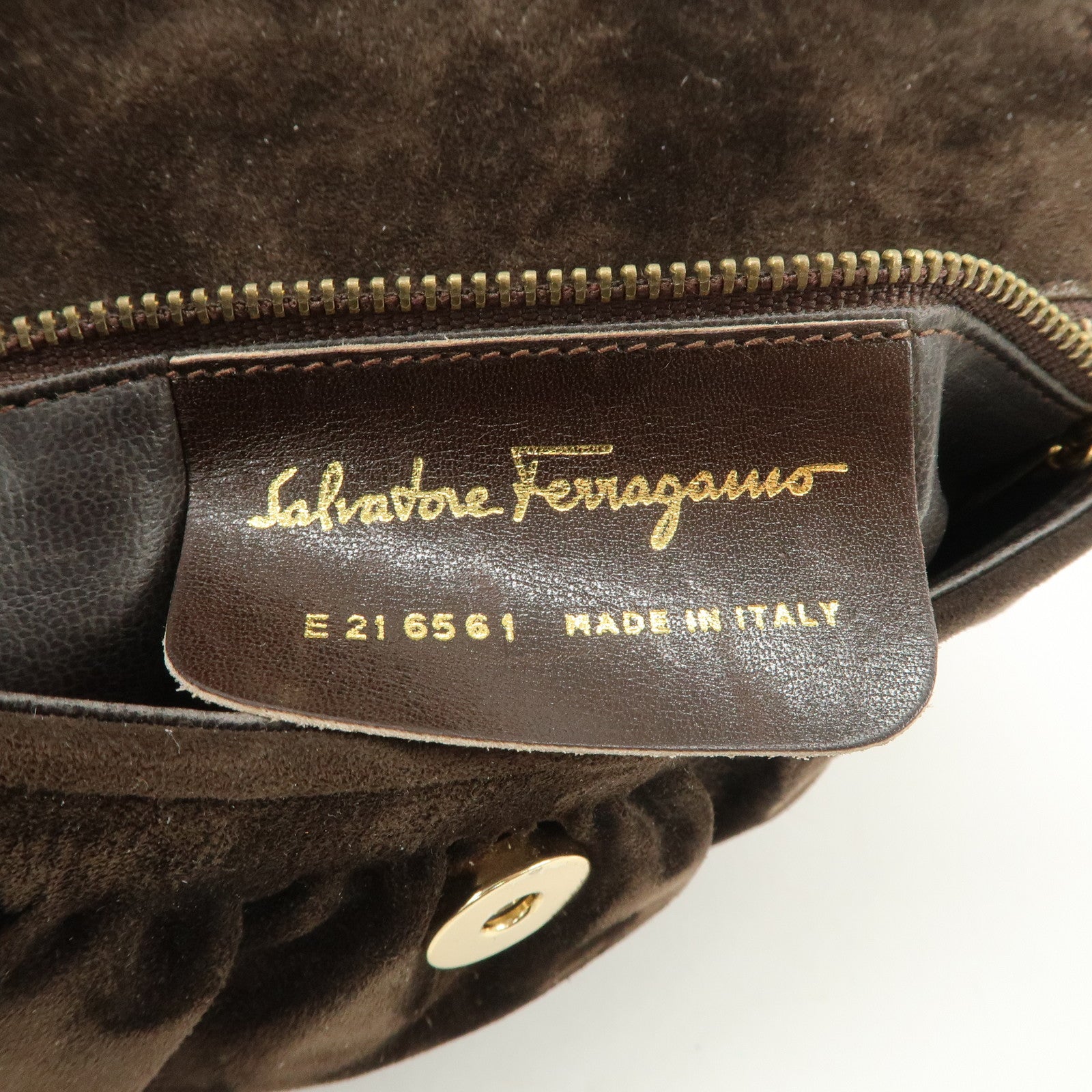 Ferragamo Suede Chain Shoulder Bag Dark Brown