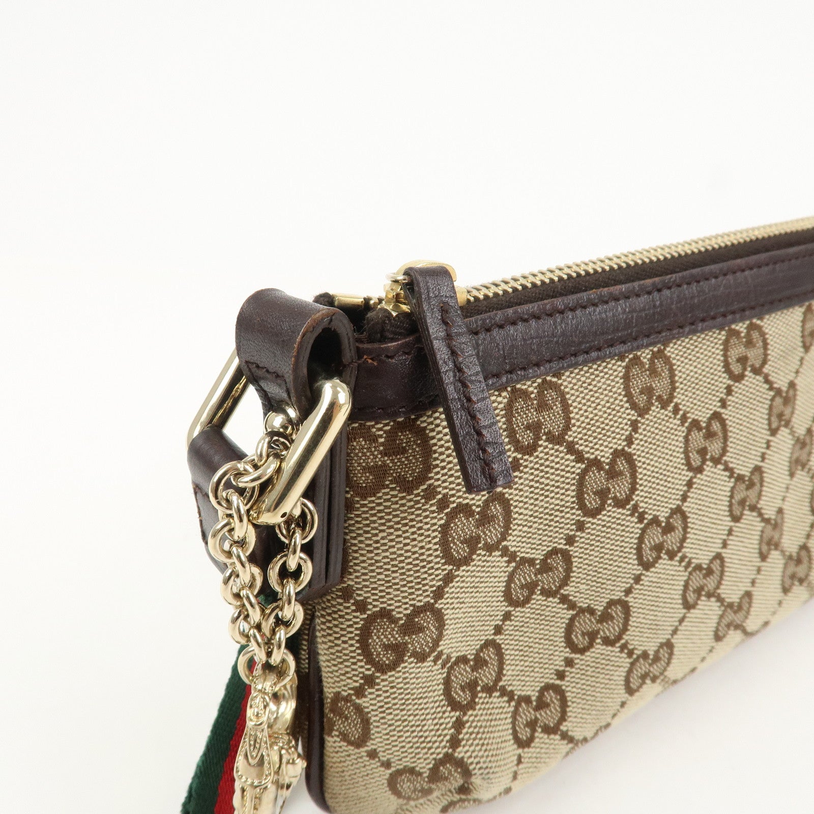 GUCCI Sherry GG Canvas Leather Pouch Hand Bag Beige Brown 152507