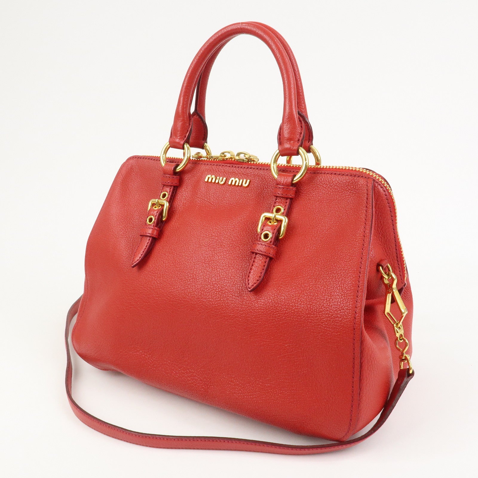 MIU MIU Logo Leather 2Way Bag Hand Bag Shoulder Bag Red RL0060