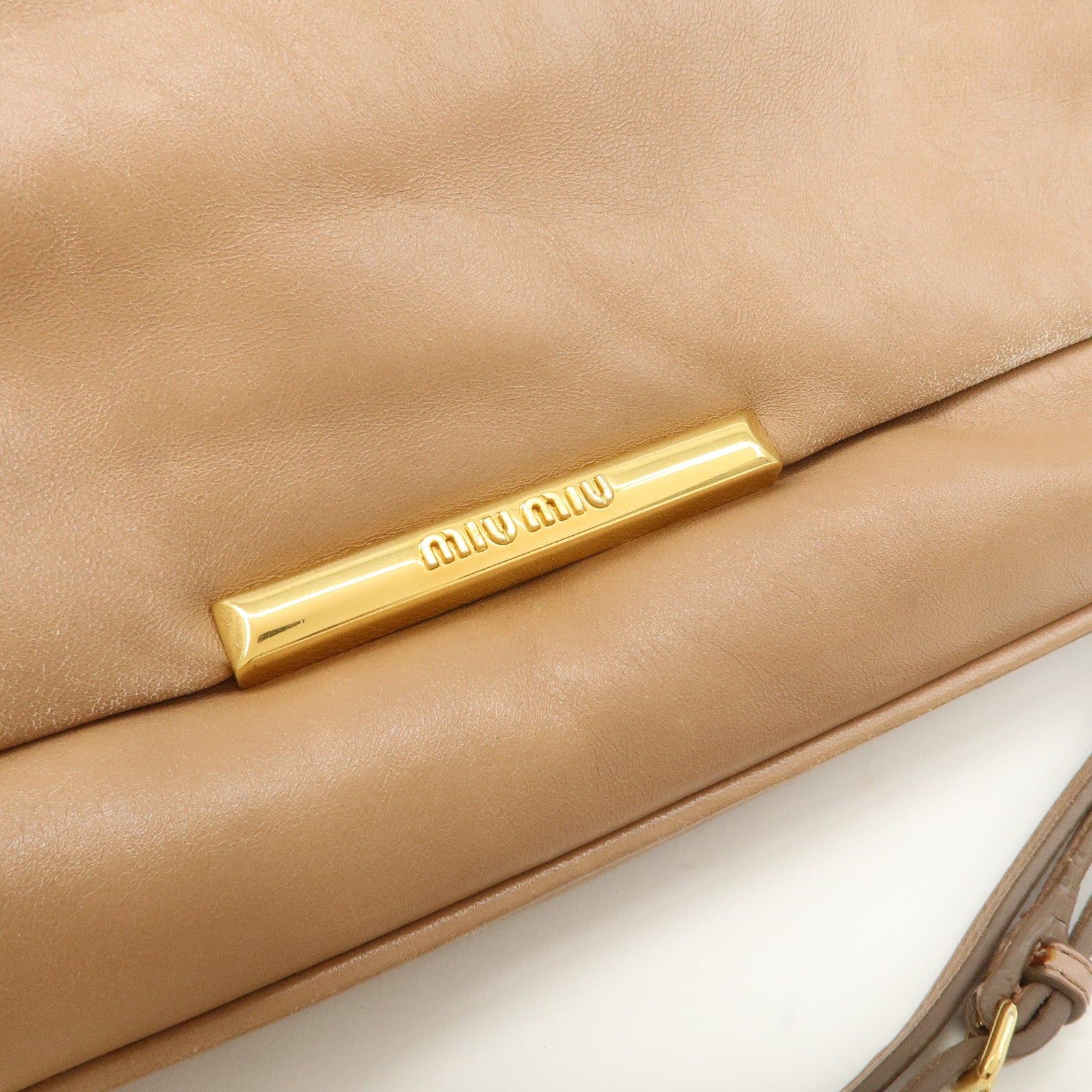 MIU MIU Leather 2Way Chain Shoulder Bag Clutch Bag Brown