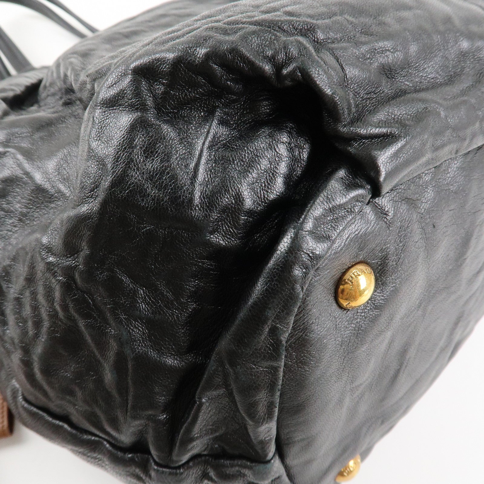 PRADA Leather Ribbon Shoulder Bag Hand Bag Black Brown Used