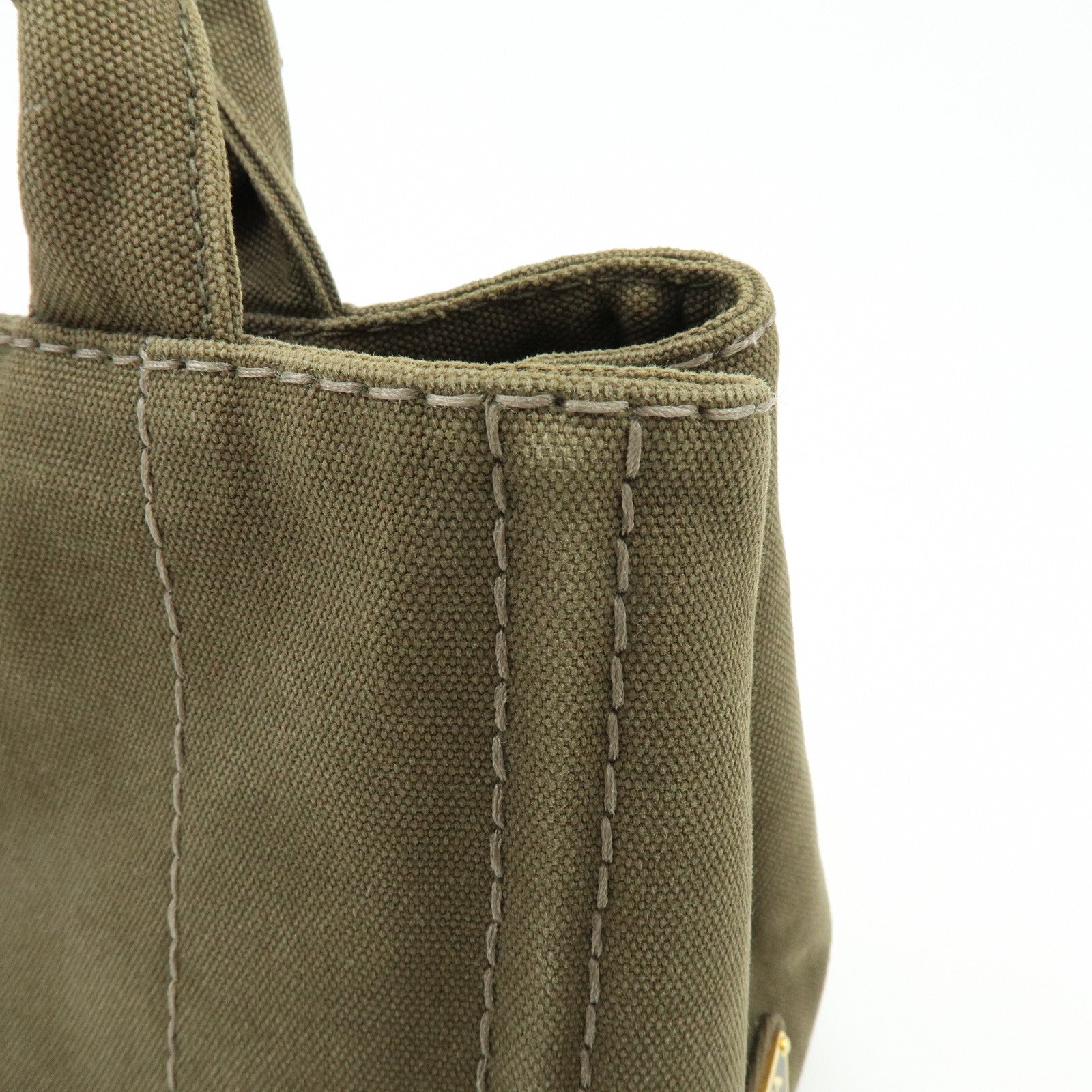 PRADA Canapa Mini Triangle Logo Canvas Tote Hand Bag Khaki BN2439