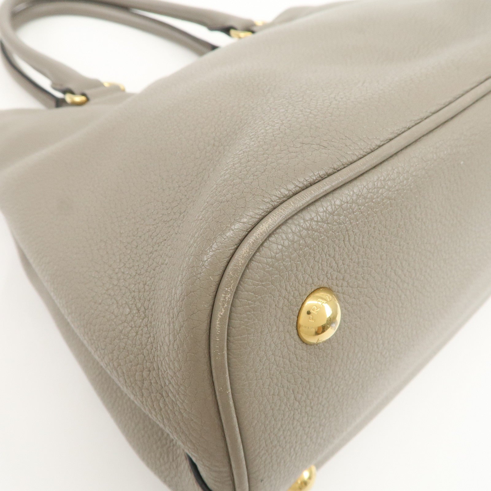 PRADA Logo Leather 2Way Bag Hand Bag Shoulder Bag Gray 1BA058