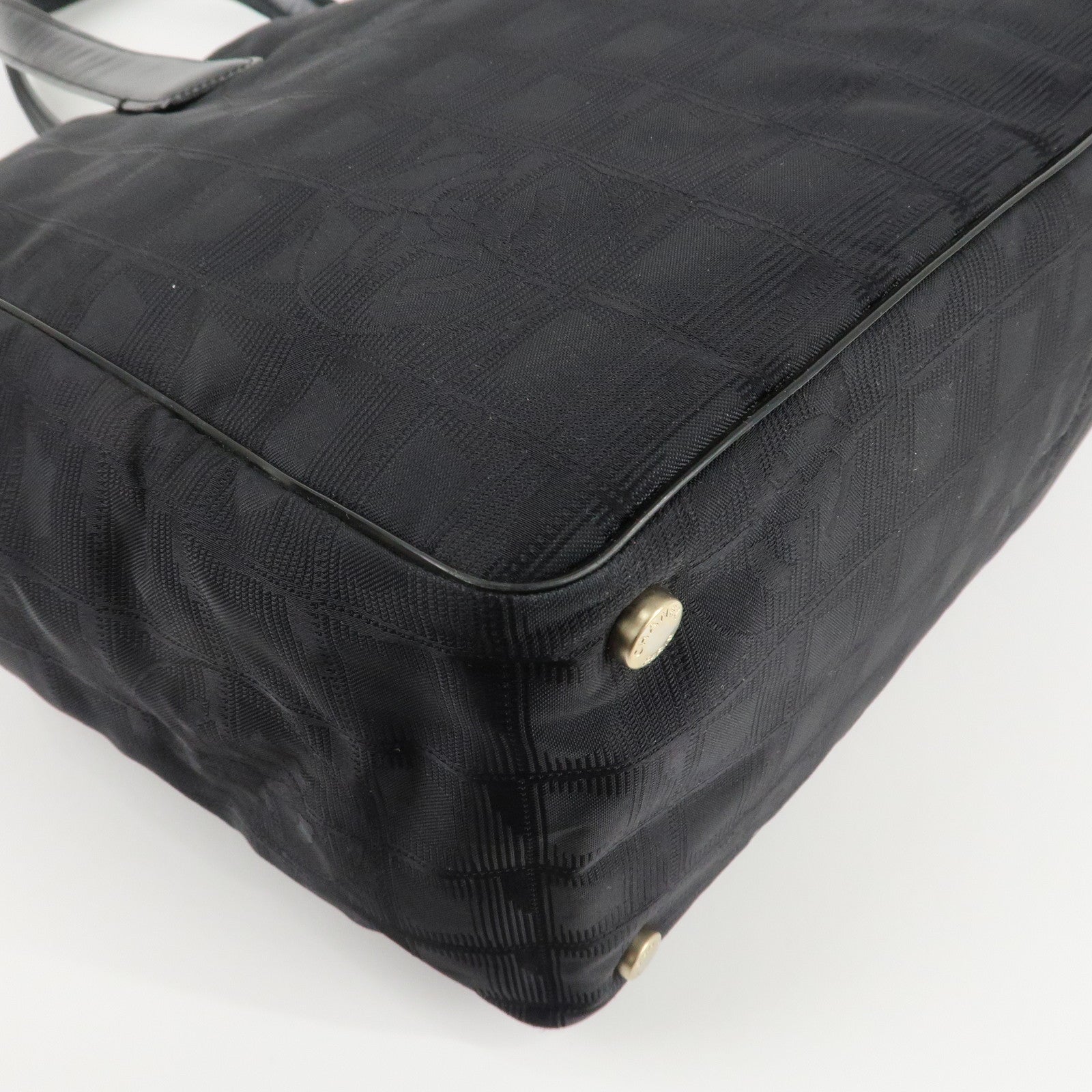 CHANEL New Travel Line Nylon Jacquard Leather Tote Bag MM Black A15991 Used