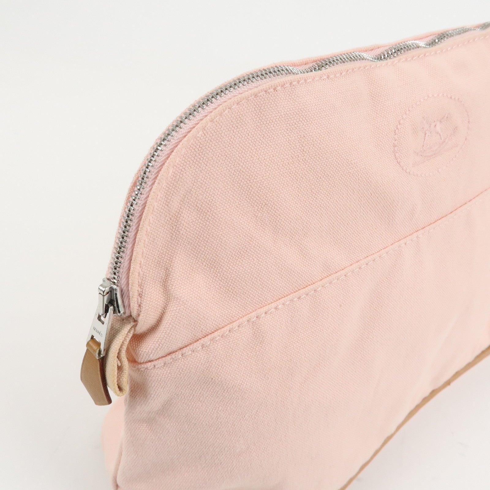 HERMES Canvas Leather Bolide PM Pouch Cosmetic Pouch Pink Used