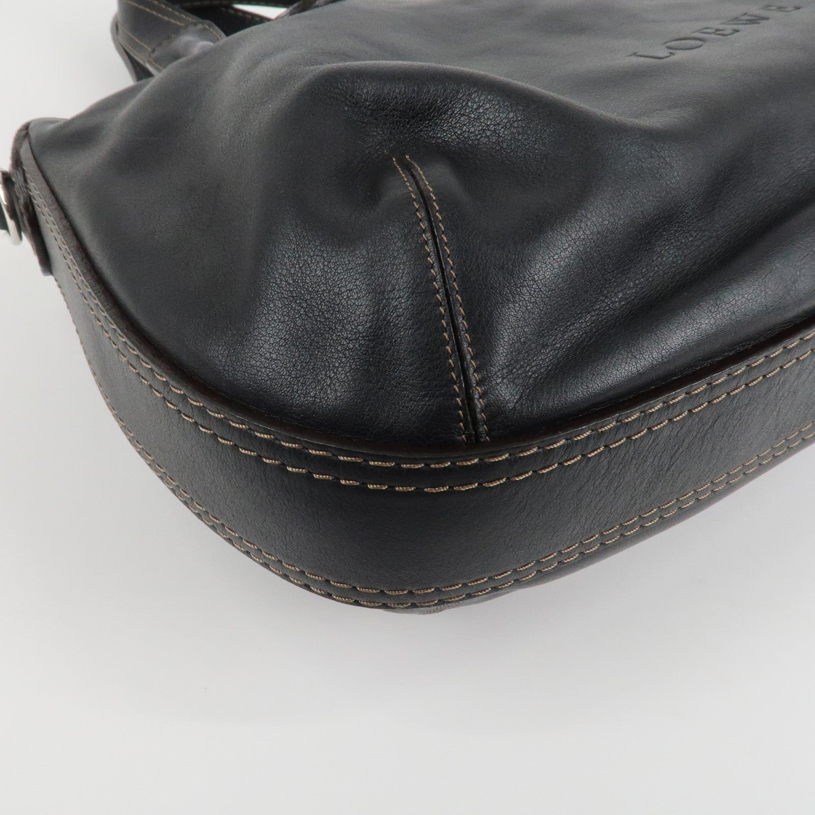 LOEWE Sangria Leather 2Way Tote Bag Black Silver Hardware Used