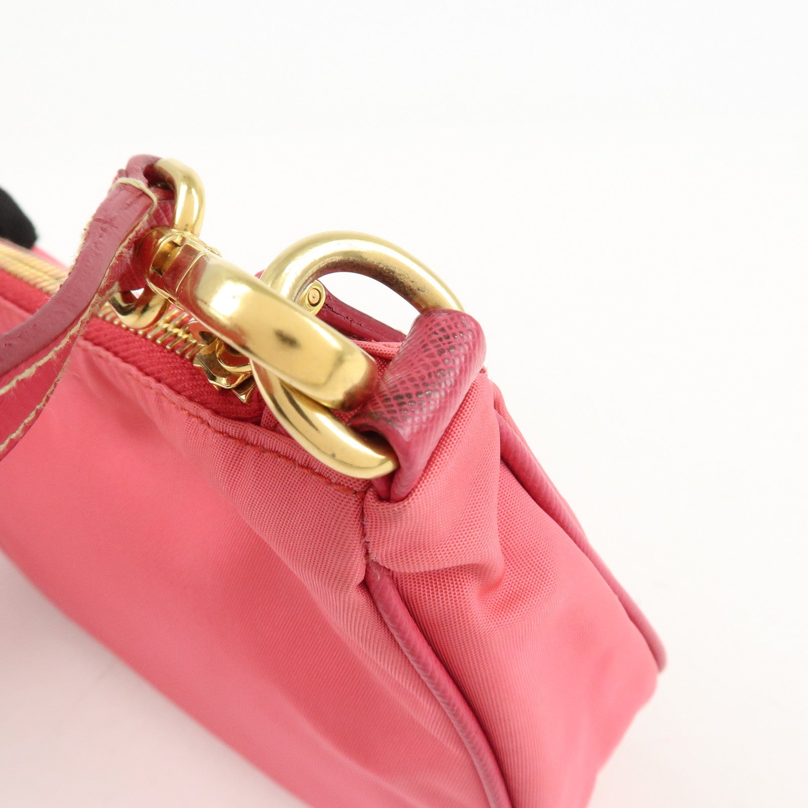 PRADA Nylon Saffiano Leather Shoulder Bag Hand Bag Pink Used
