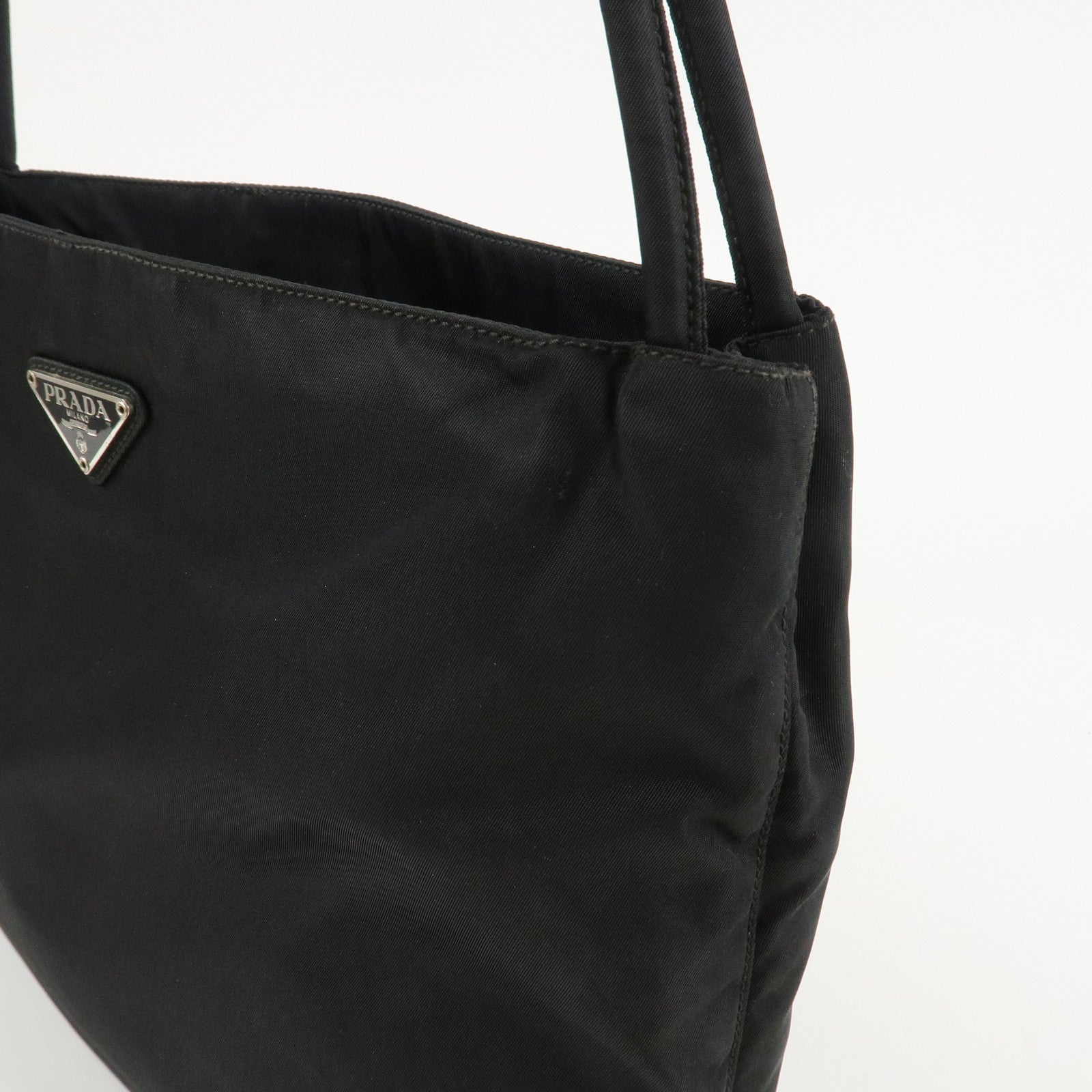 PRADA Logo Nylon Tote Bag Shoulder Bag Hand Bag Black B6242 Used
