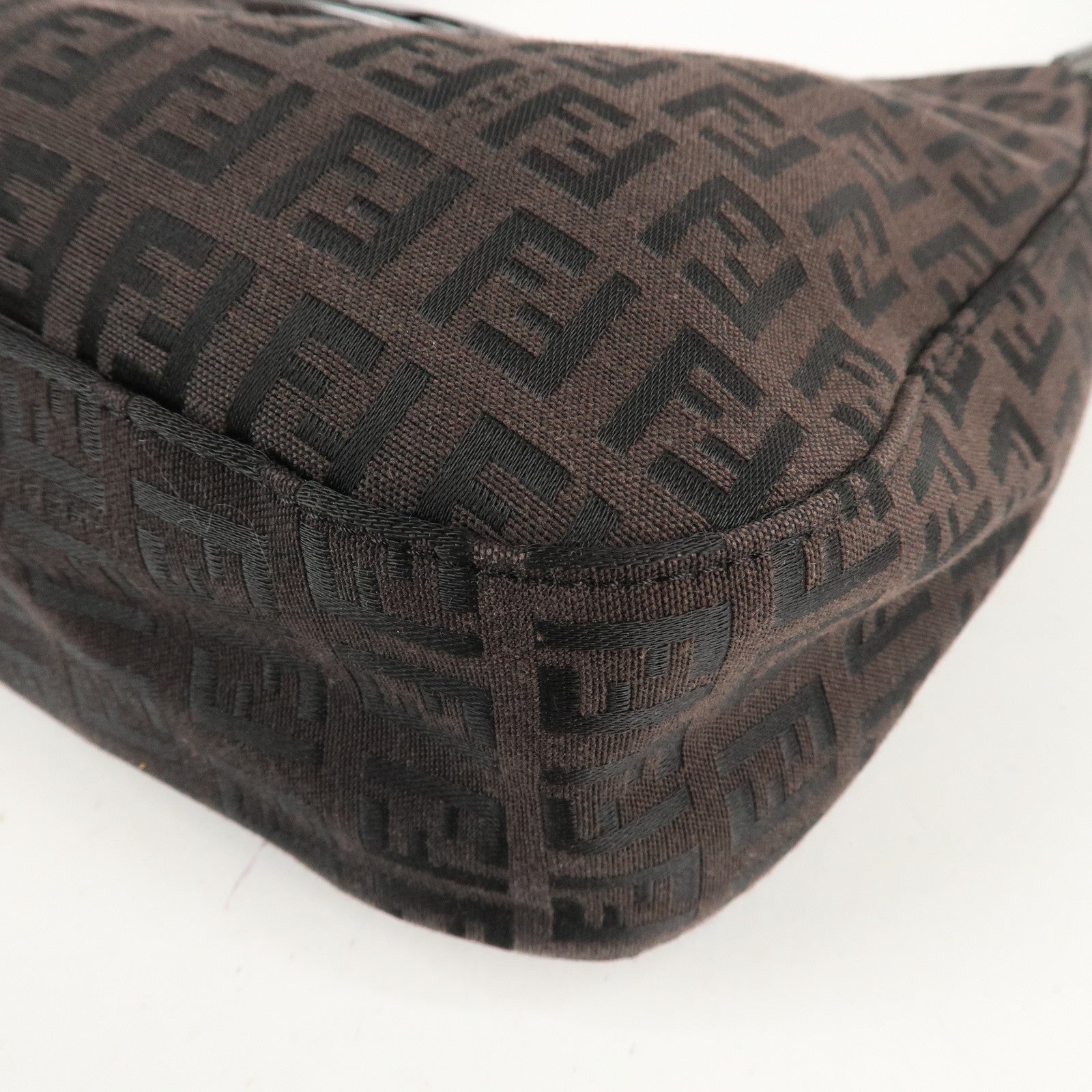 FENDI Zucchino Canvas Leather Shoulder Bag Brown Black 8BR036 Used